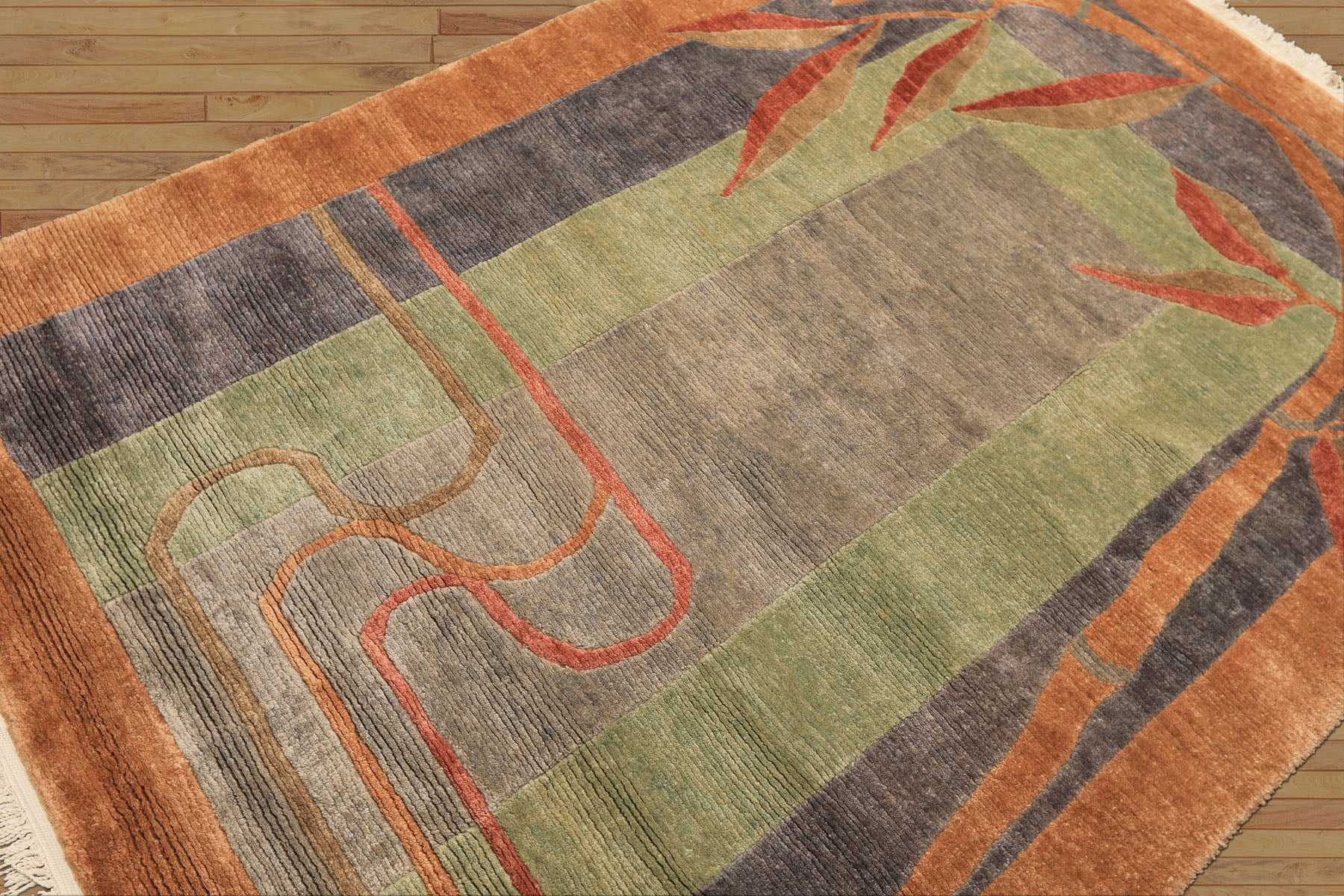 5x7 Gray, Sage, Caramel Color Hand Knotted Tibetan Wool Transitional Oriental Rug