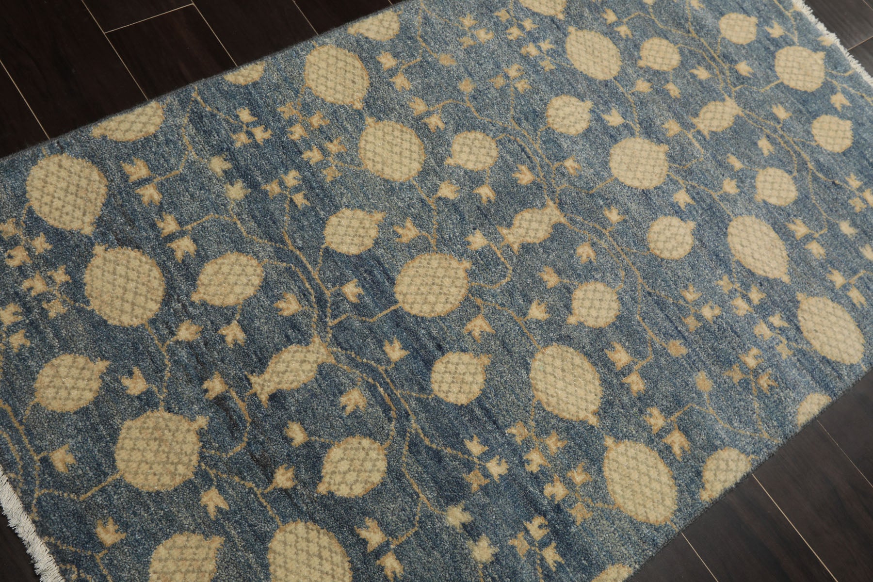 3x5 Blue, Beige, Ivory Color Hand Knotted Afghan Oushak Wool Transitional Oriental Rug