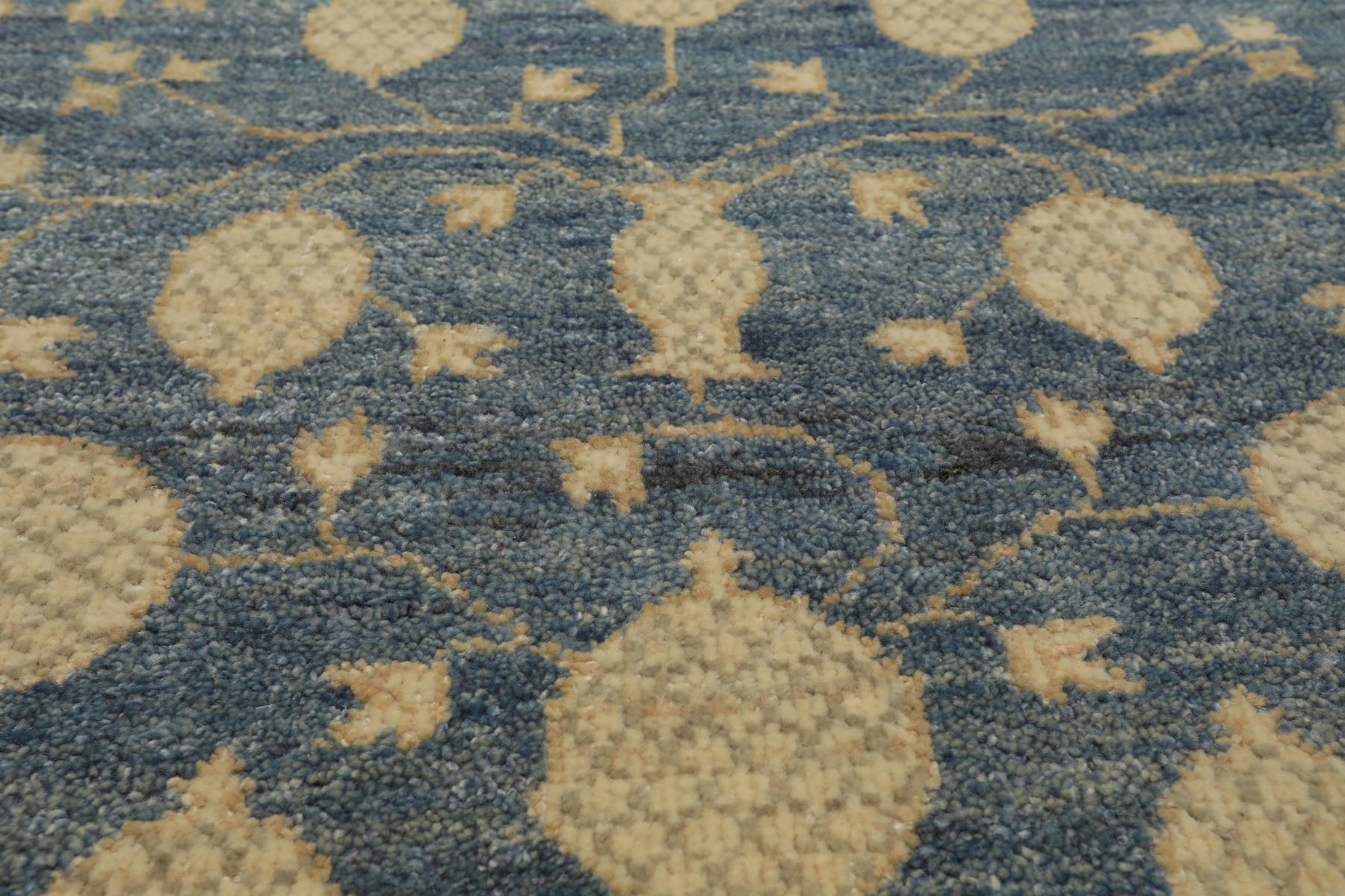 3x5 Blue, Beige, Ivory Color Hand Knotted Afghan Oushak Wool Transitional Oriental Rug