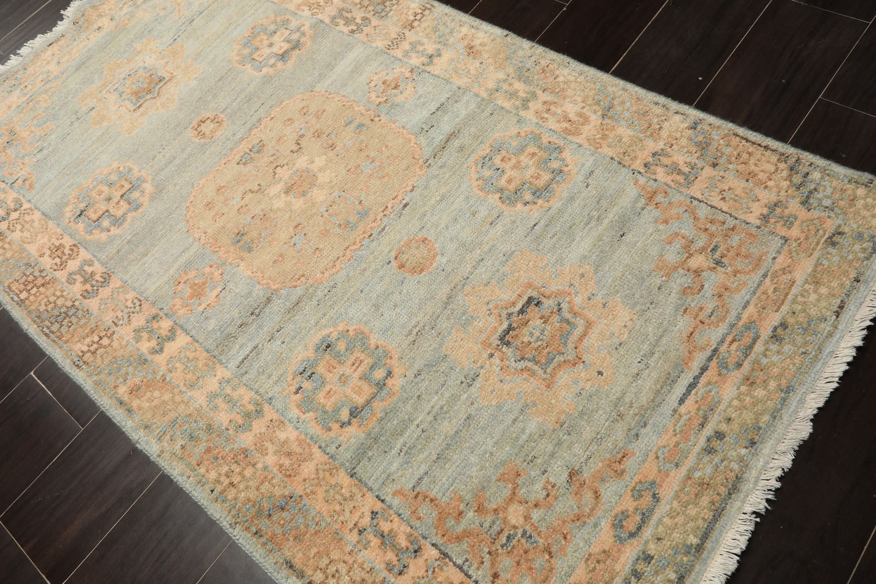 3x5 Mint, Blush, Beige Color Hand Knotted Afghan Oushak Wool Transitional Oriental Rug