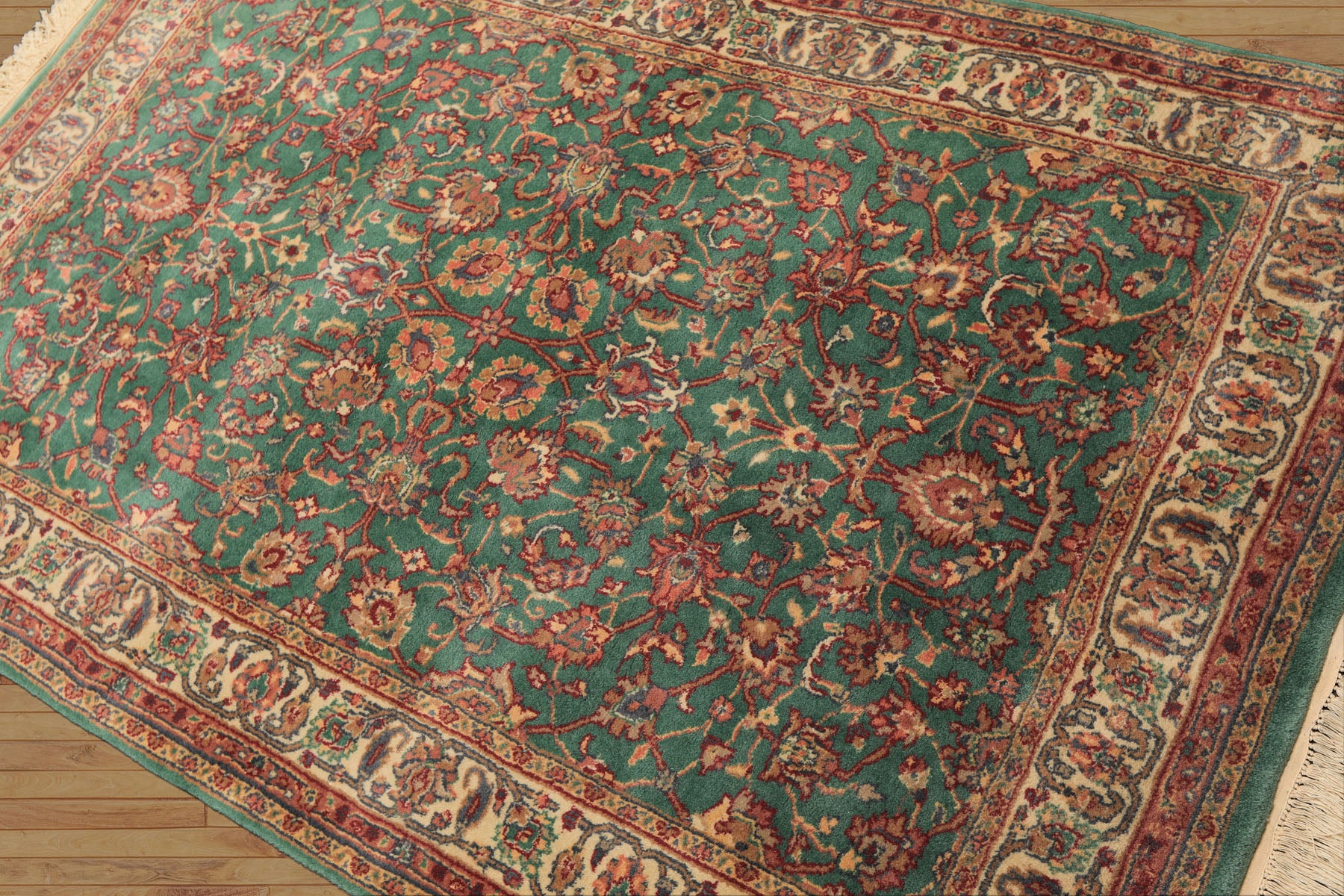 4x6 Green, Ivory, Rust Color Hand Knotted Kashan New Zealand Wool Traditional Oriental Rug