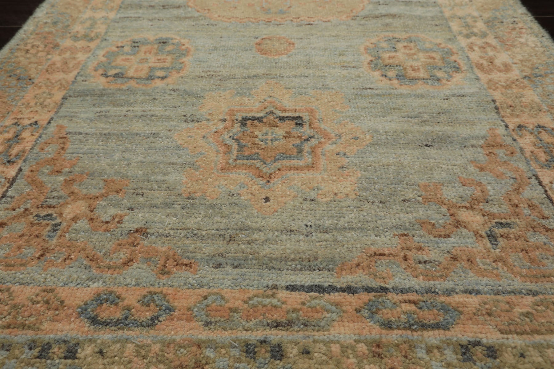 3x5 Mint, Blush, Beige Color Hand Knotted Afghan Oushak Wool Transitional Oriental Rug