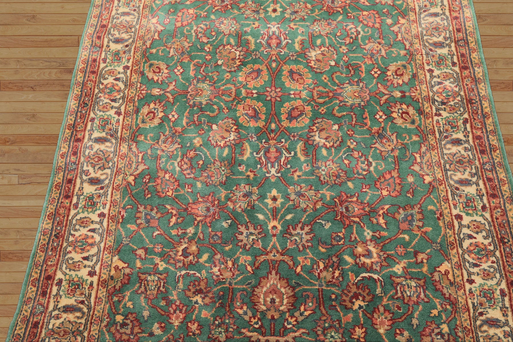 4x6 Green, Ivory, Rust Color Hand Knotted Kashan New Zealand Wool Traditional Oriental Rug
