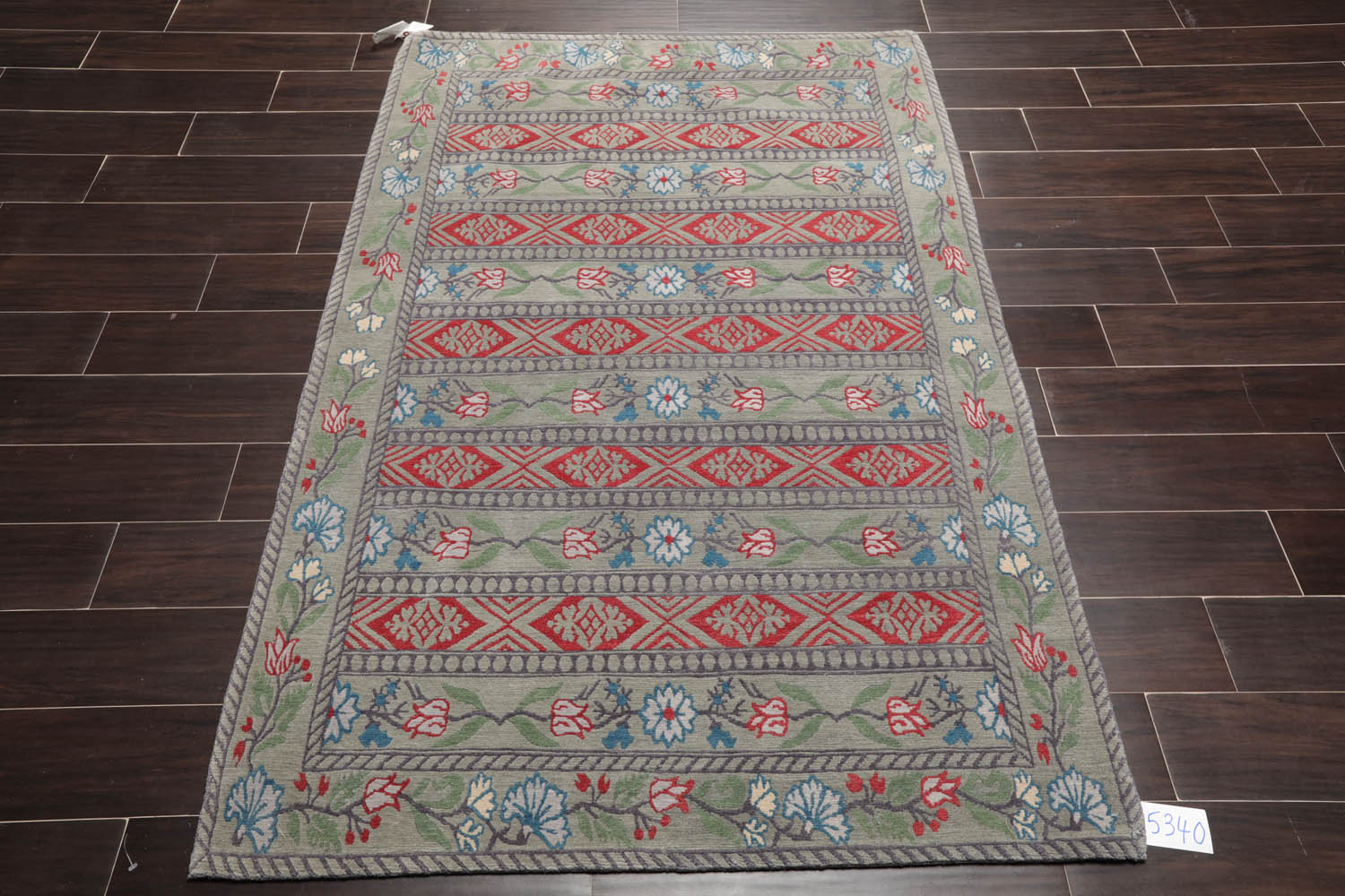 4x6 Celadon, Gray, Burnt Orange Color Hand Knotted All-Over 100% Wool Transitional Oriental Rug