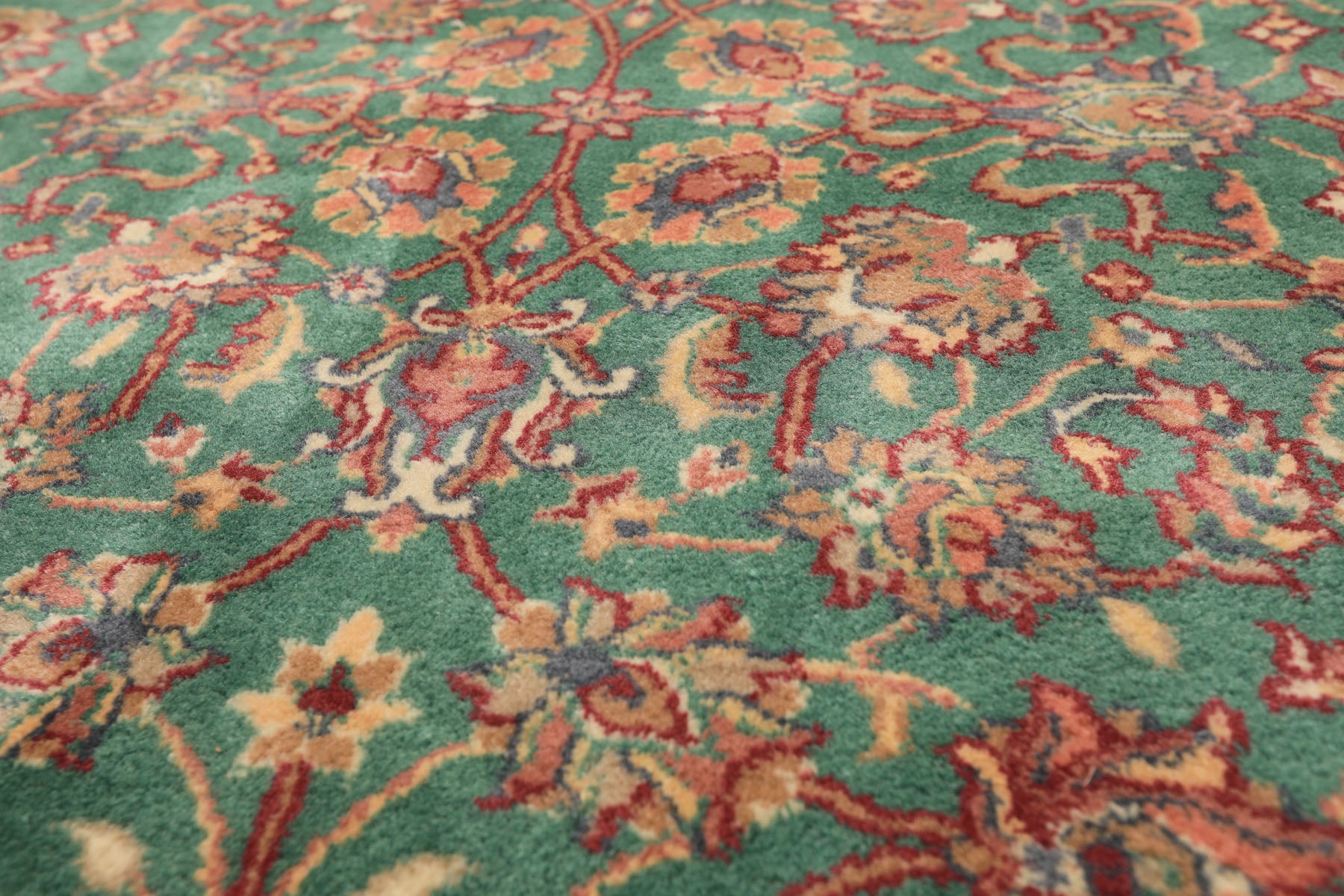 4x6 Green, Ivory, Rust Color Hand Knotted Kashan New Zealand Wool Traditional Oriental Rug