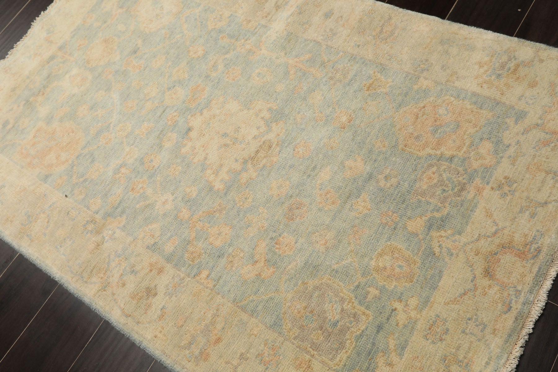 3x5 Aqua, Ivory, Caramel Color Hand Knotted Oushak Wool Transitional Oriental Rug