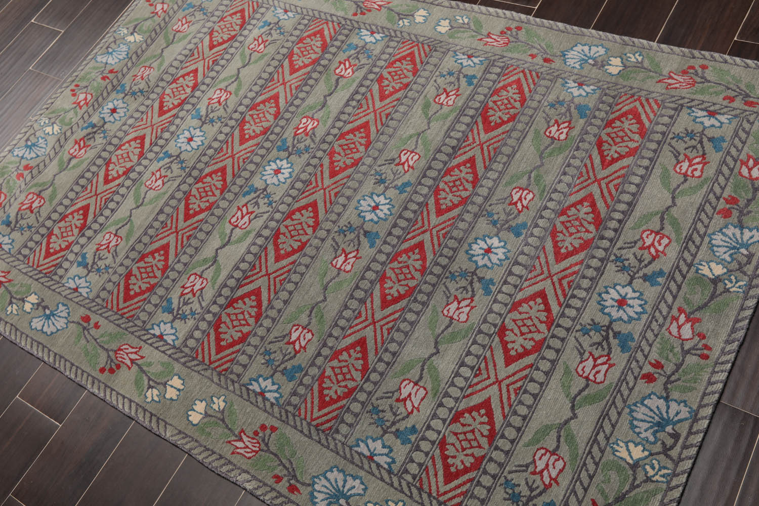 4x6 Celadon, Gray, Burnt Orange Color Hand Knotted All-Over 100% Wool Transitional Oriental Rug