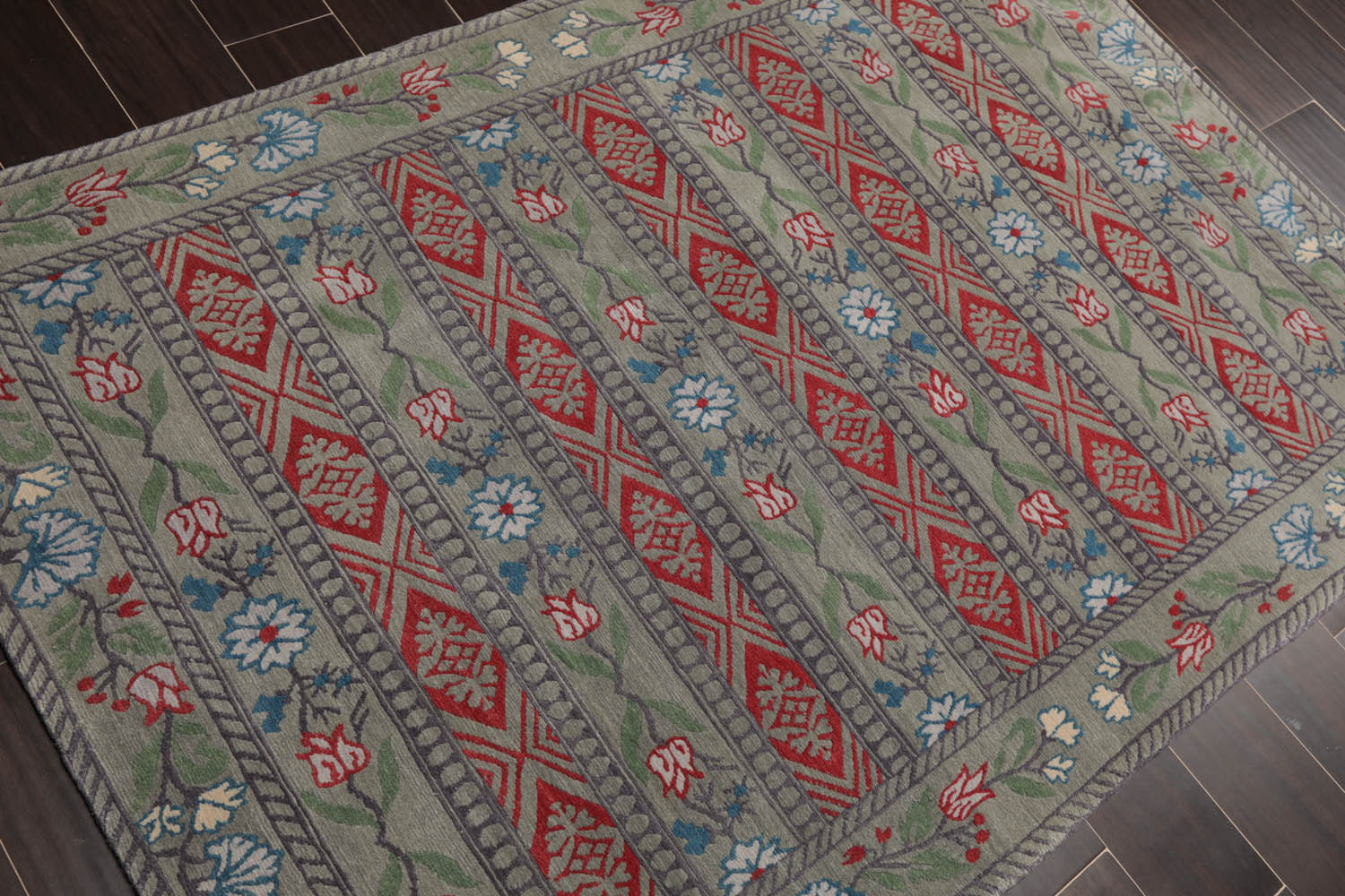 4x6 Celadon, Gray, Burnt Orange Color Hand Knotted All-Over 100% Wool Transitional Oriental Rug
