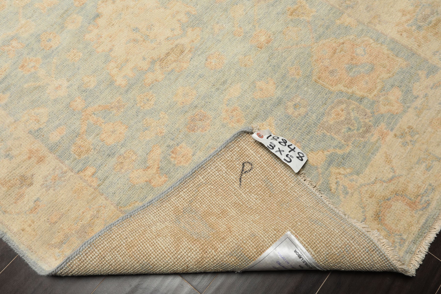 3x5 Aqua, Ivory, Caramel Color Hand Knotted Oushak Wool Transitional Oriental Rug