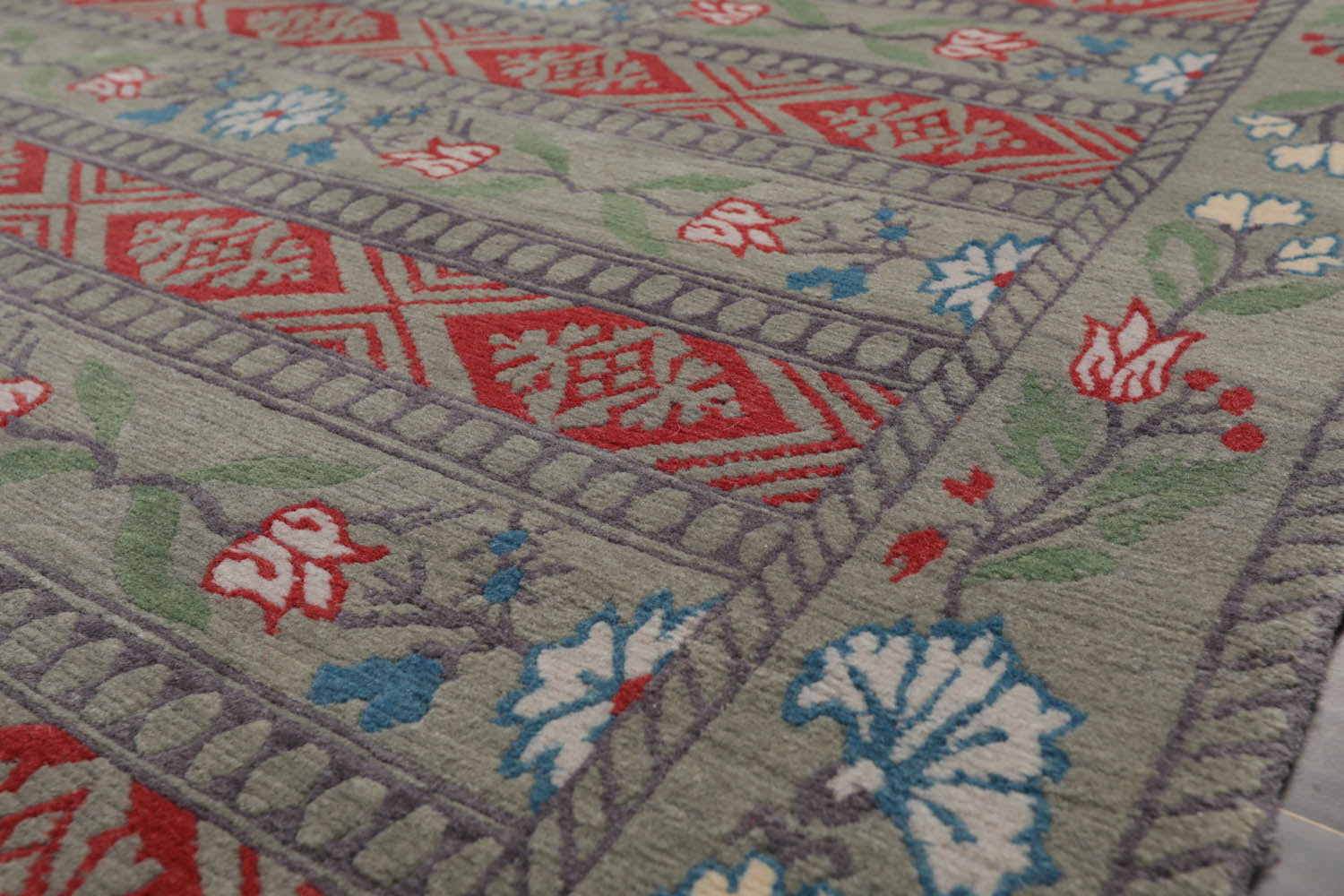 4x6 Celadon, Gray, Burnt Orange Color Hand Knotted All-Over 100% Wool Transitional Oriental Rug