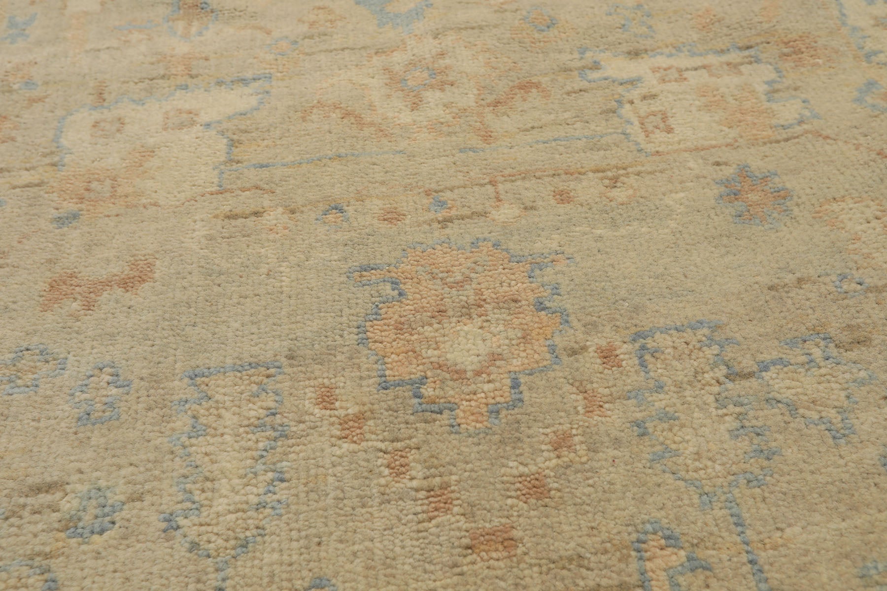 3x5 Beige, Ivory, Aqua Color Hand Knotted Oushak Wool Transitional Oriental Rug