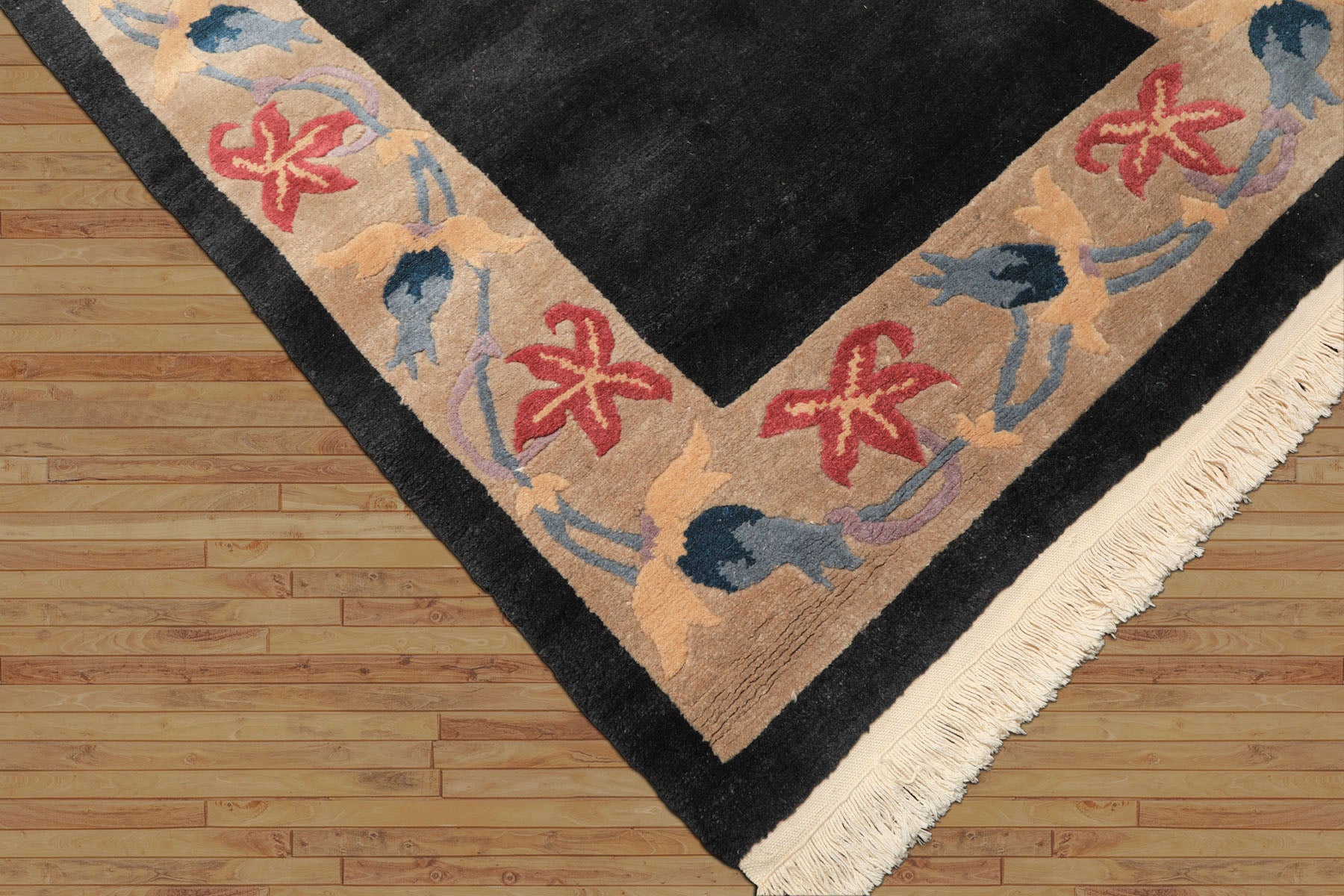 4x6 Charcoal, Tan, Rose Color Hand Knotted Tibetan Wool Transitional Oriental Rug