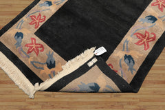 4x6 Charcoal, Tan, Rose Color Hand Knotted Tibetan Wool Transitional Oriental Rug