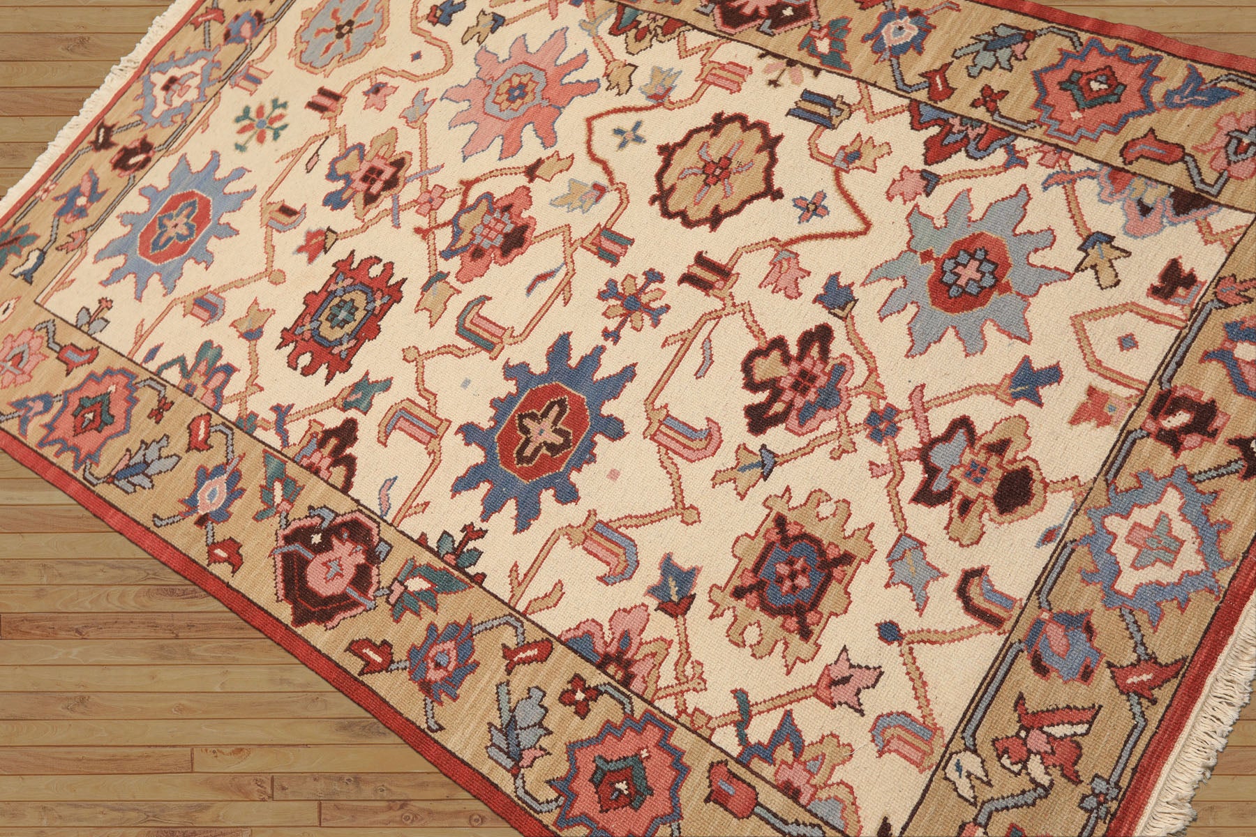 4x6 Ivory, Tan, Rust Color Hand Knotted Soumak Wool Traditional Oriental Rug