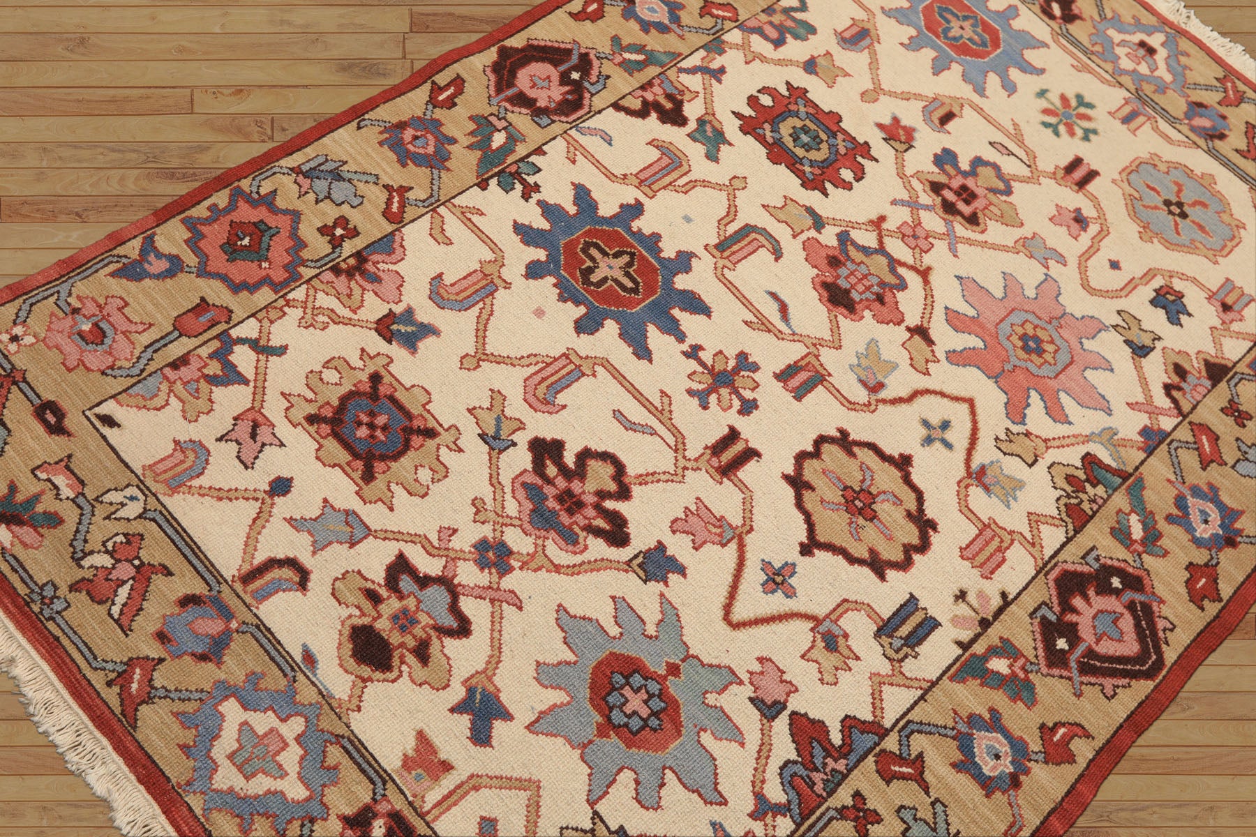 4x6 Ivory, Tan, Rust Color Hand Knotted Soumak Wool Traditional Oriental Rug