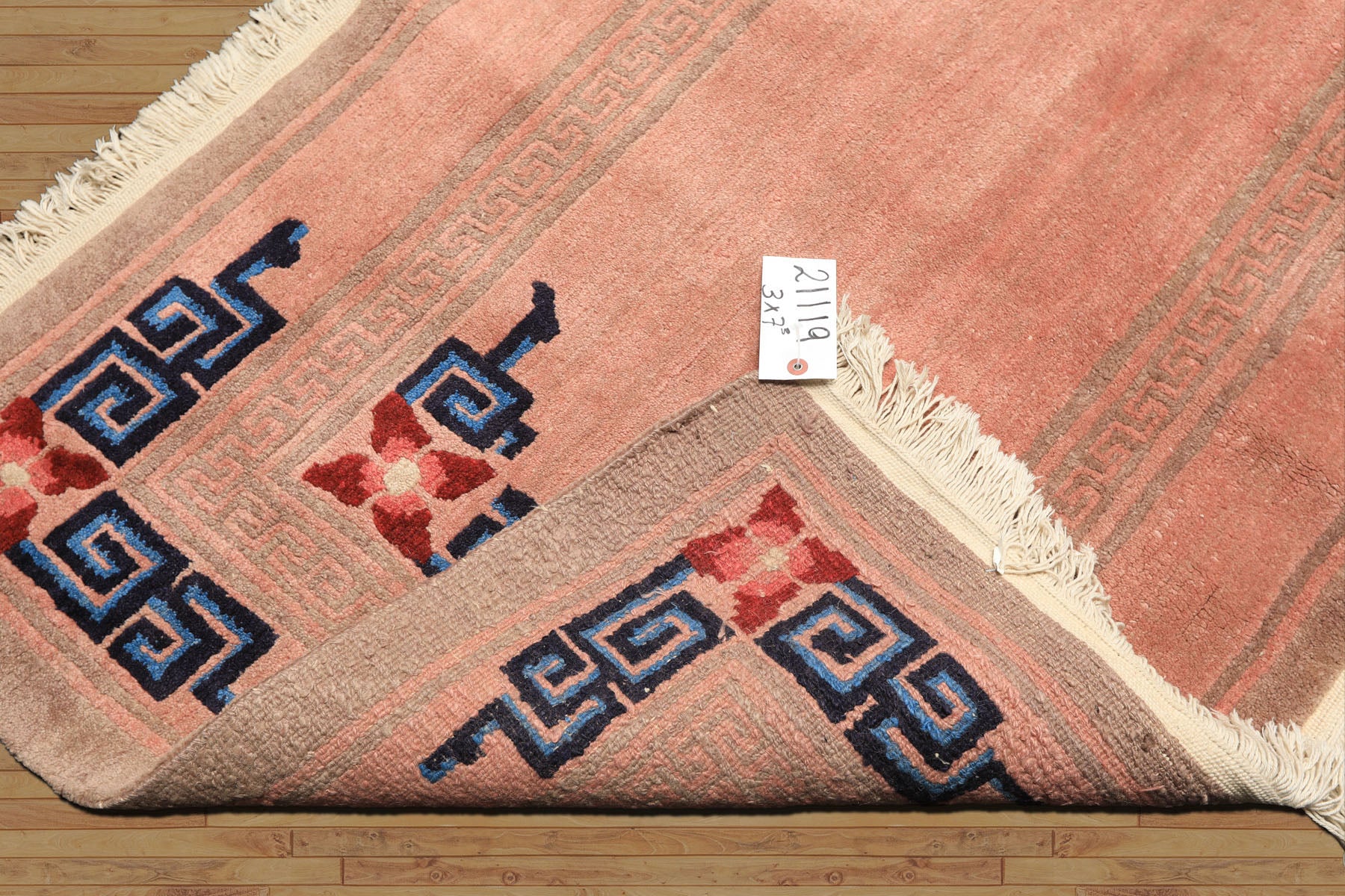 Runner Blush, Brown, Navy Color Hand Knotted Tibetan Wool Transitional Oriental Rug