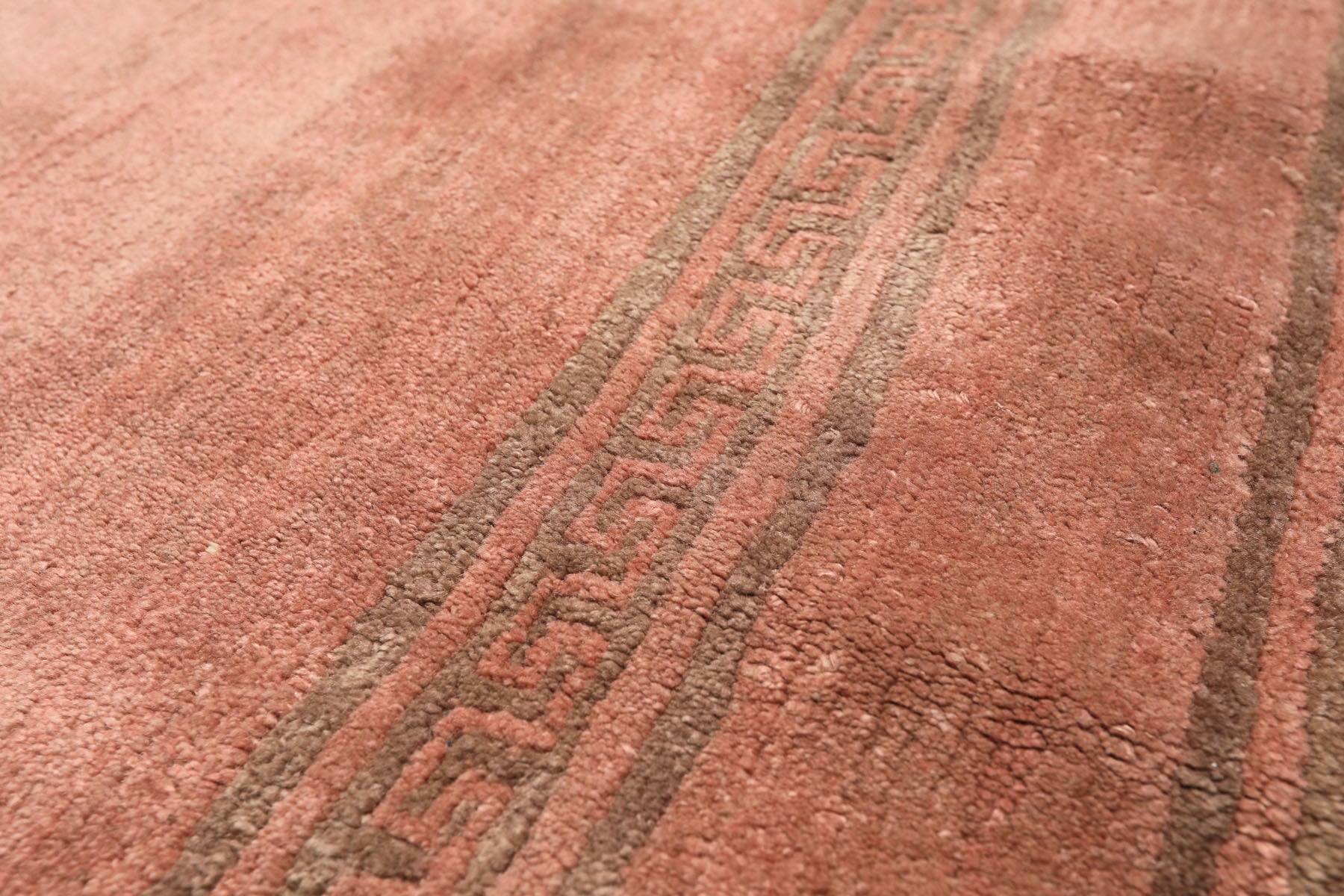 Runner Blush, Brown, Navy Color Hand Knotted Tibetan Wool Transitional Oriental Rug