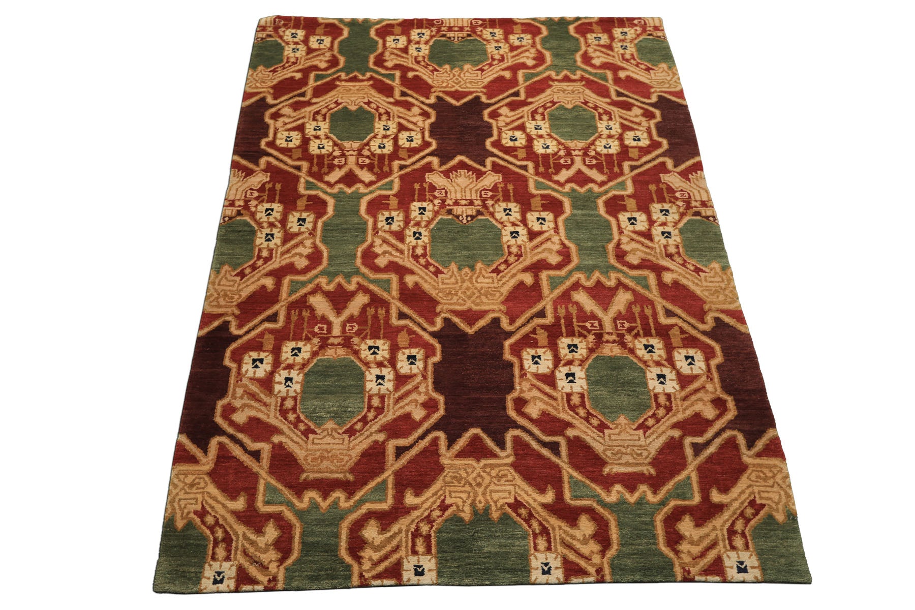 6x9 Sage, Rust, Maroon Color Hand Knotted Tibetan Wool Arts & Crafts Oriental Rug