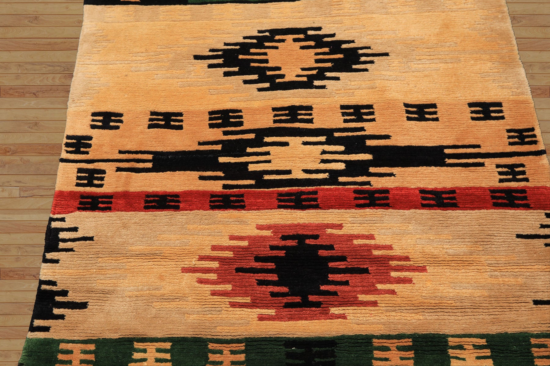 4x6 Beige, Faded Peach, Black Color Hand Knotted Tibetan Wool  Oriental Rug