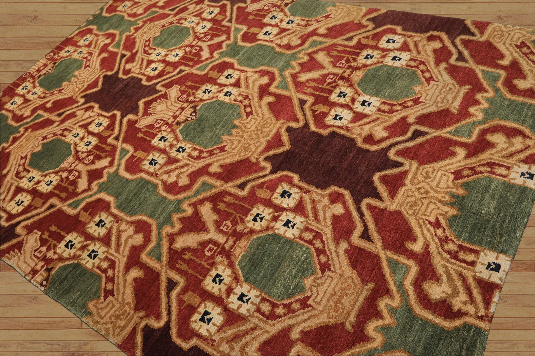 6x9 Sage, Rust, Maroon Color Hand Knotted Tibetan Wool Arts & Crafts Oriental Rug