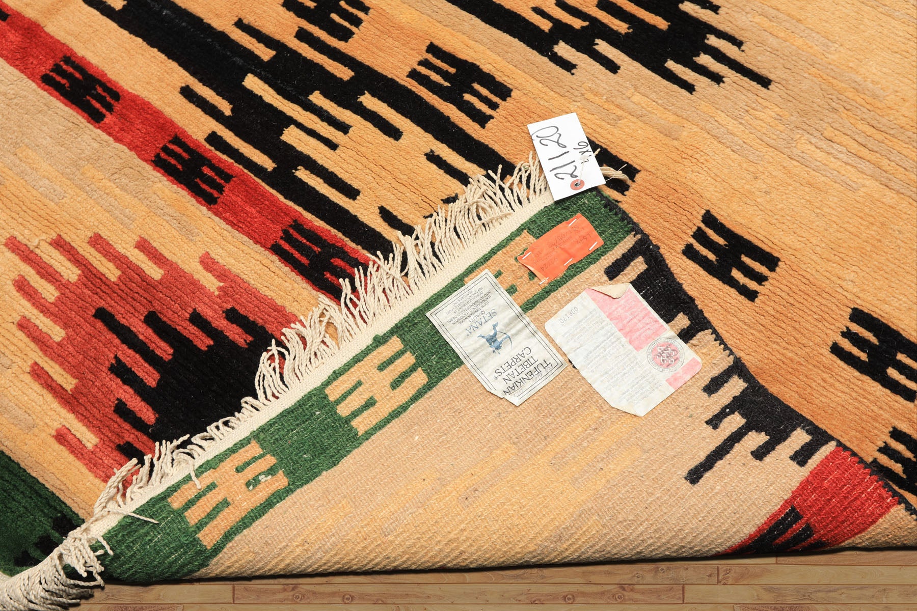 4x6 Beige, Faded Peach, Black Color Hand Knotted Tibetan Wool  Oriental Rug