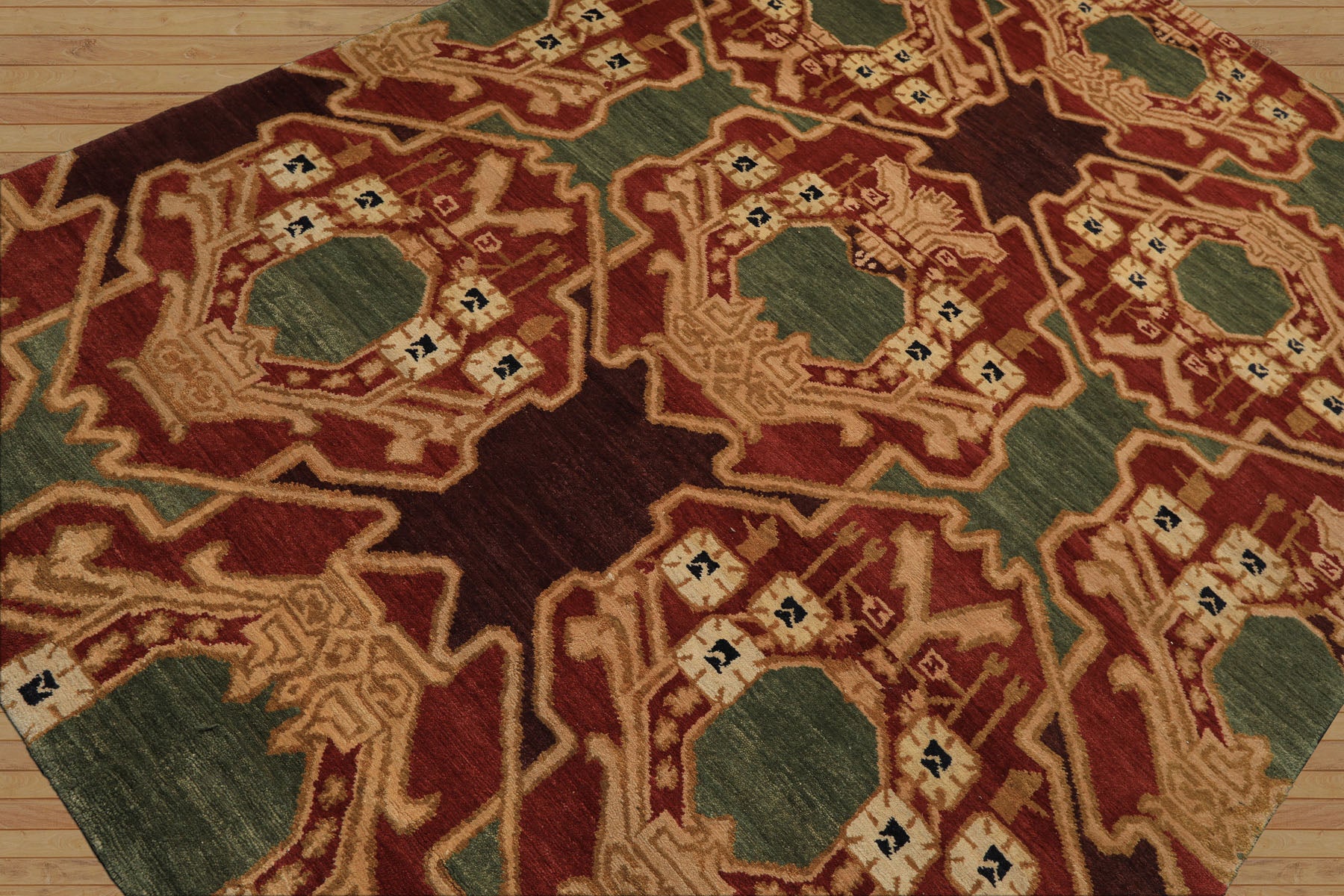 6x9 Sage, Rust, Maroon Color Hand Knotted Tibetan Wool Arts & Crafts Oriental Rug