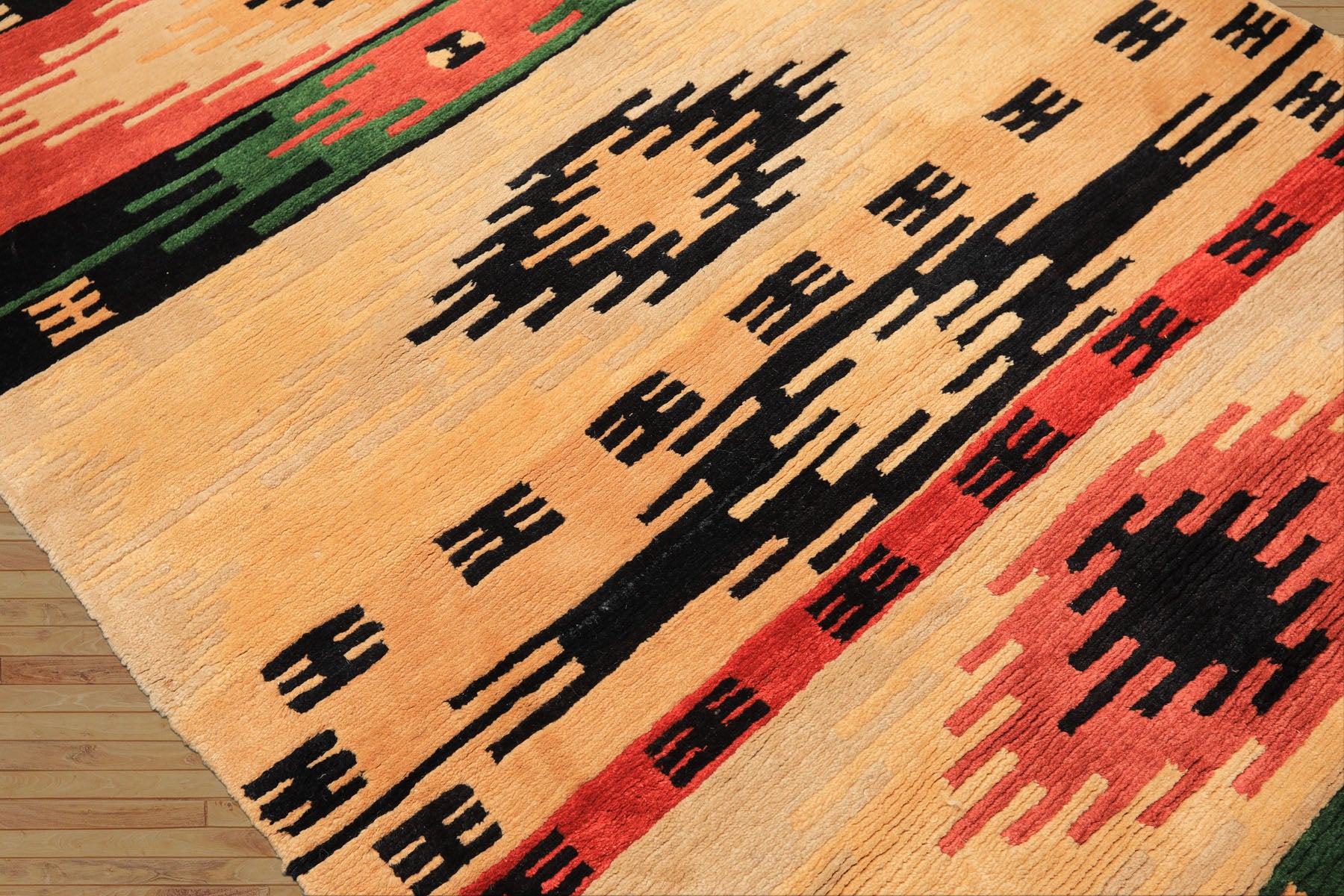 4x6 Beige, Faded Peach, Black Color Hand Knotted Tibetan Wool  Oriental Rug