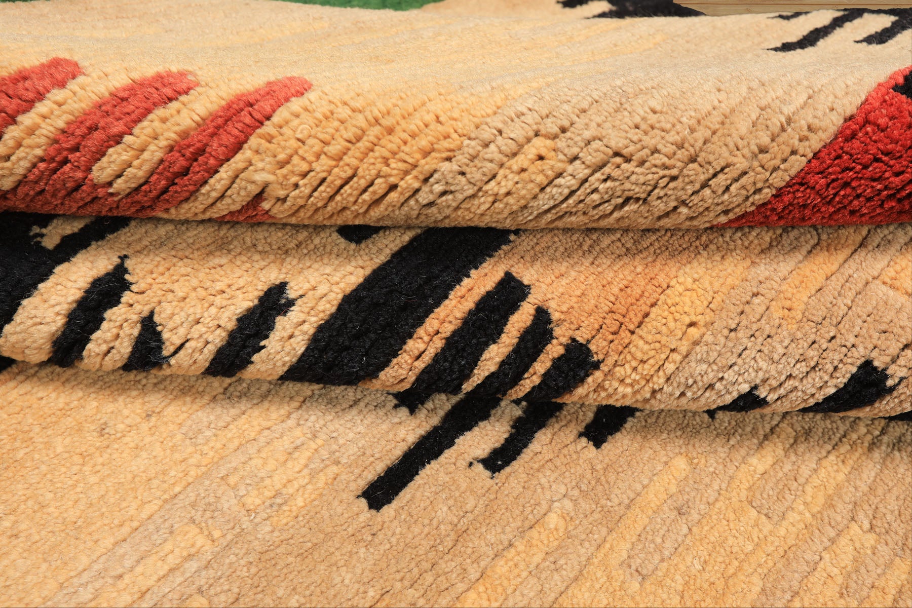4x6 Beige, Faded Peach, Black Color Hand Knotted Tibetan Wool  Oriental Rug