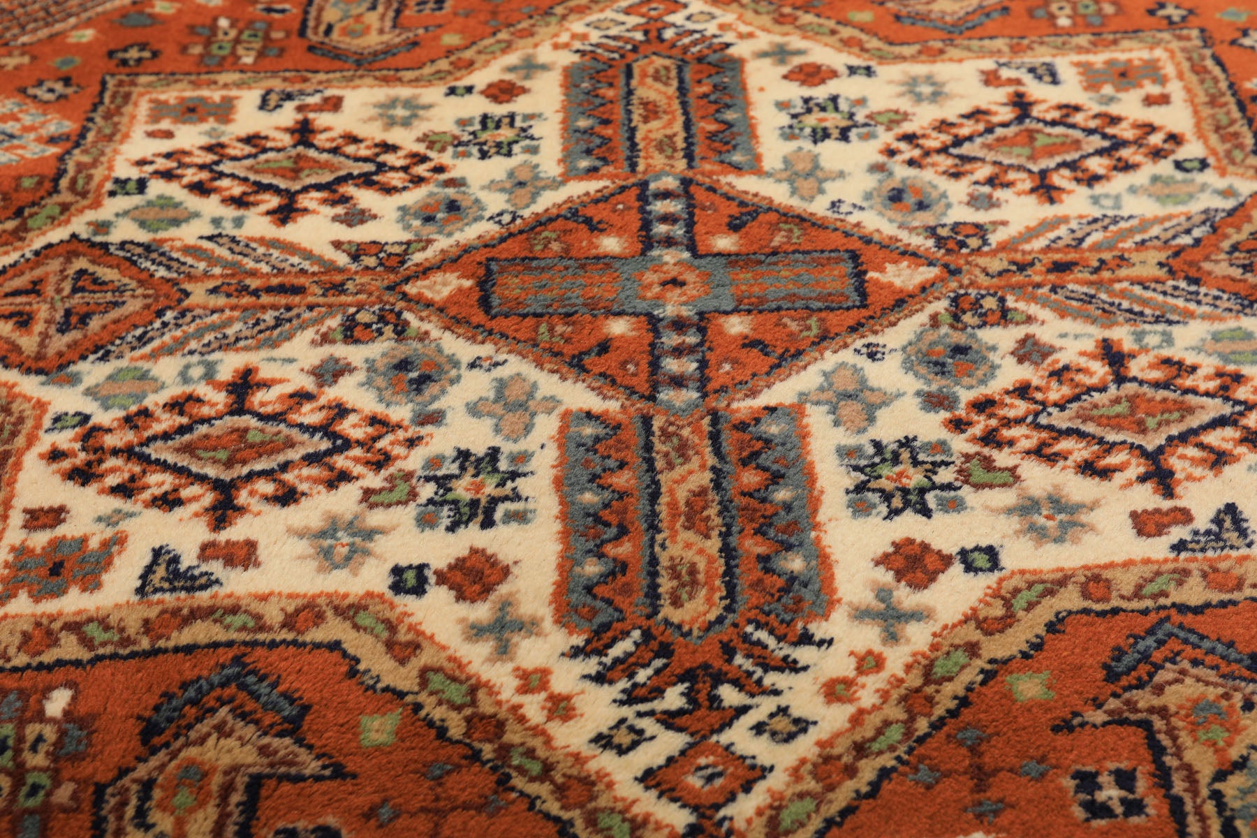 4x6 Burnt Orange, Ivory, Blue Color Hand Knotted Kazak Wool  Oriental Rug