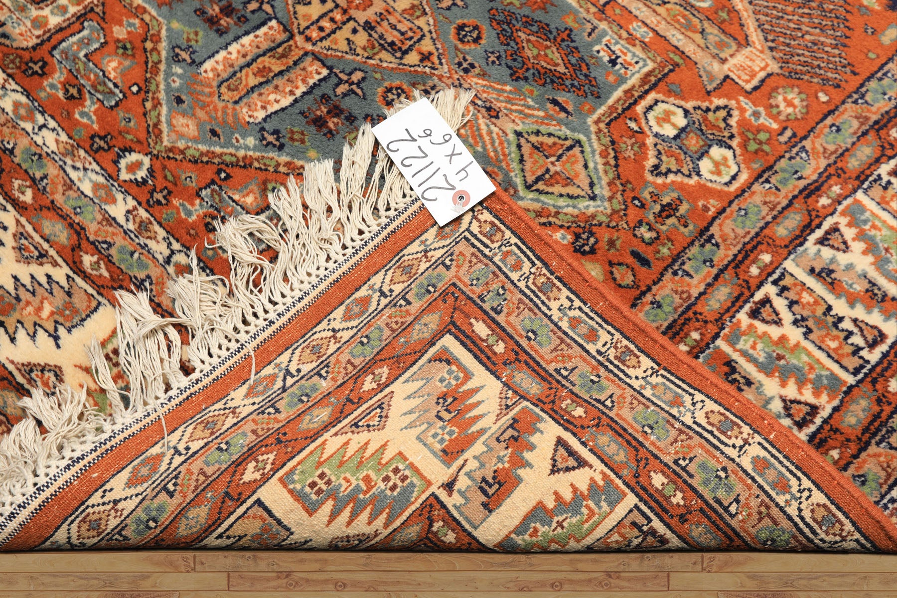 4x6 Burnt Orange, Ivory, Blue Color Hand Knotted Kazak Wool  Oriental Rug