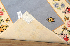 4x6 Blue, Ivory, Pink Color Hand Hooked  Wool Transitional Oriental Rug