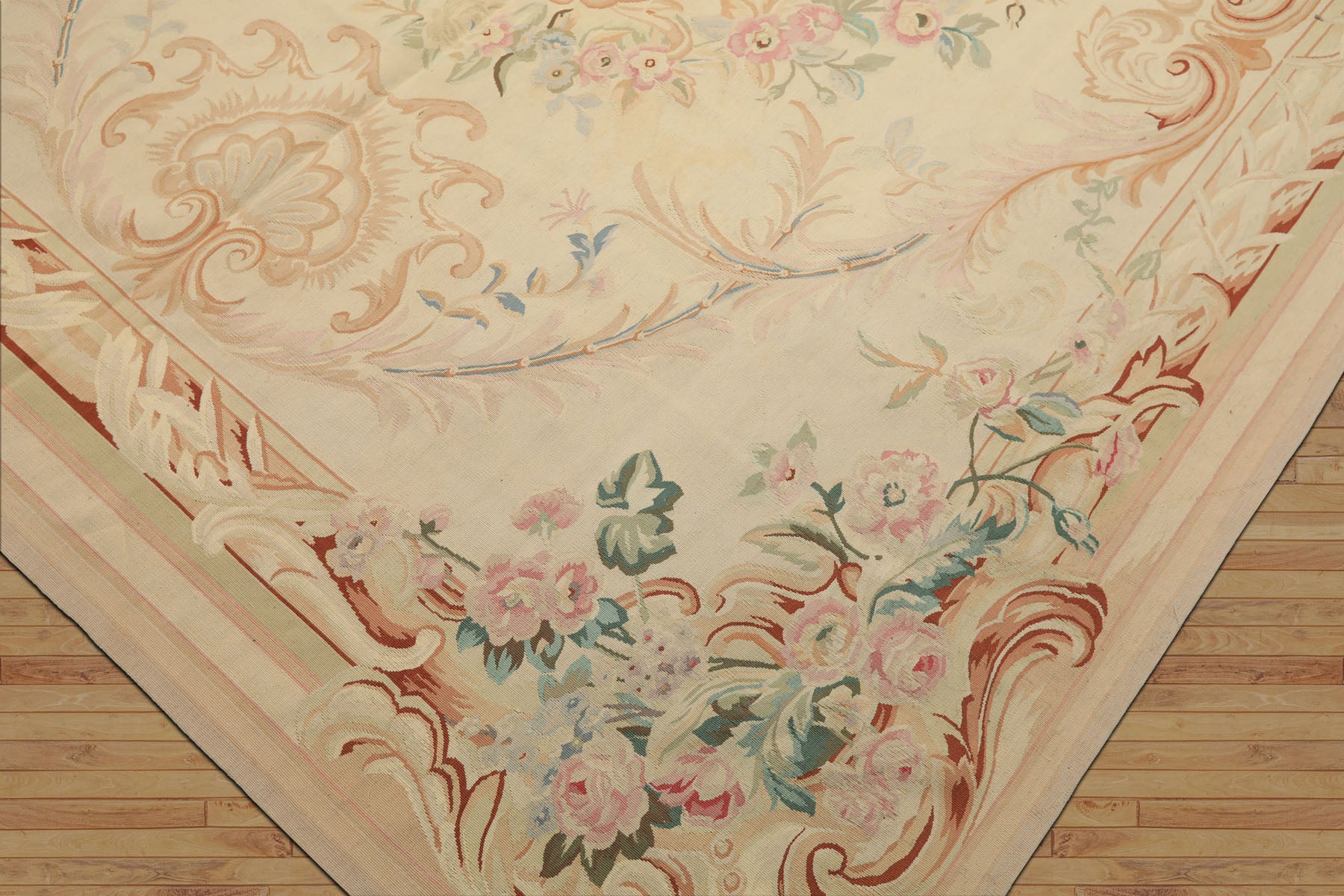 8x10 Ivory, Tan, Rose Color Hand Woven French Aubusson Wool Traditional Oriental Rug