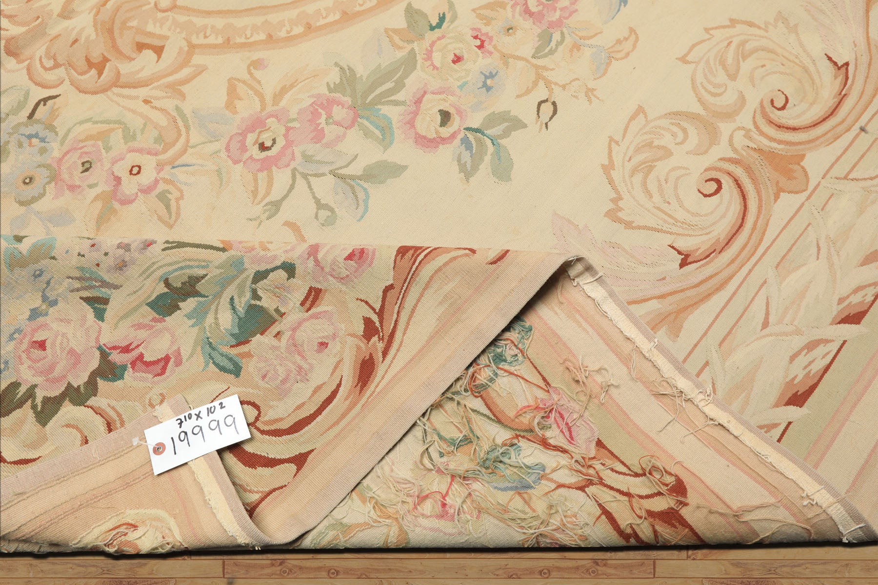 8x10 Ivory, Tan, Rose Color Hand Woven French Aubusson Wool Traditional Oriental Rug