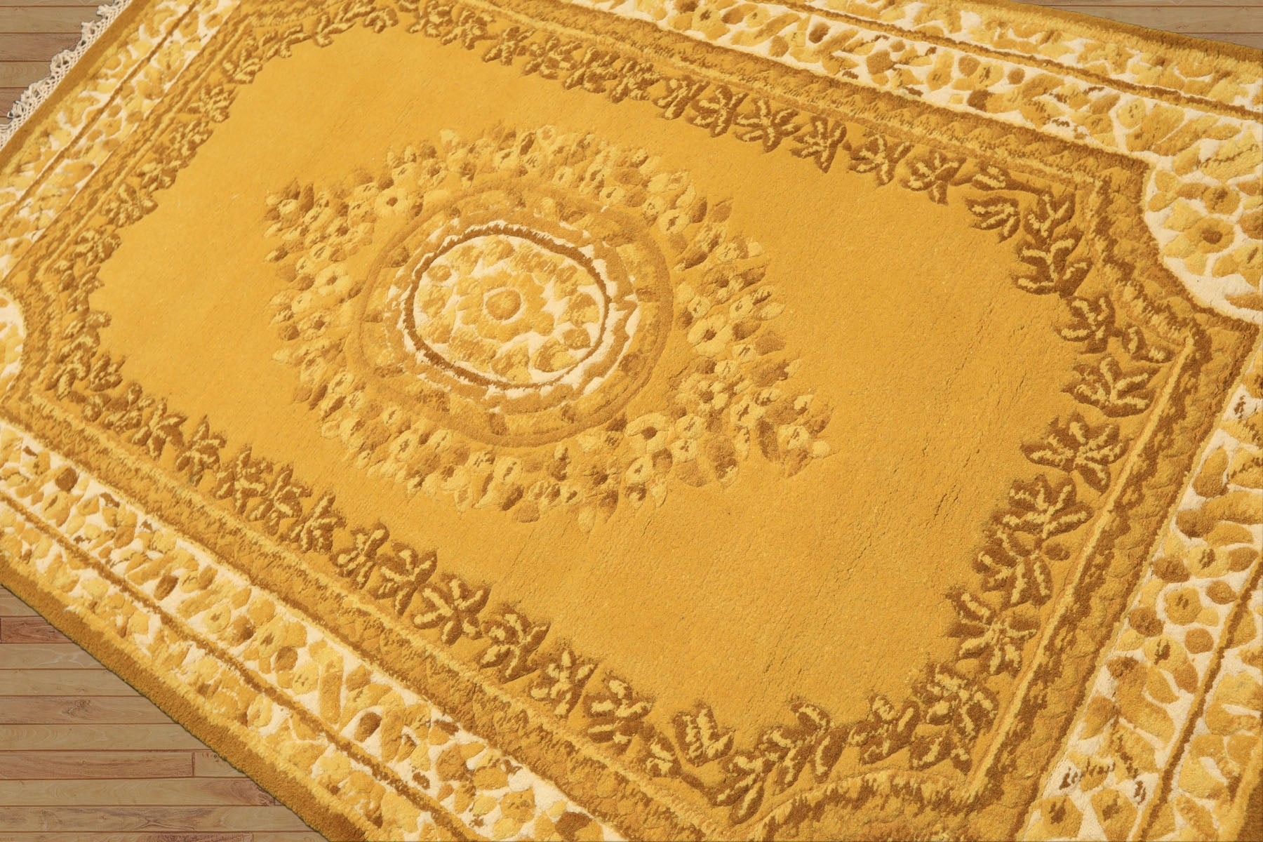 4x6 Gold, Cream, Mustard Color Hand Knotted French Aubusson Savonnerie Wool Traditional Oriental Rug