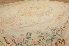 8x10 Ivory, Tan, Rose Color Hand Woven French Aubusson Wool Traditional Oriental Rug