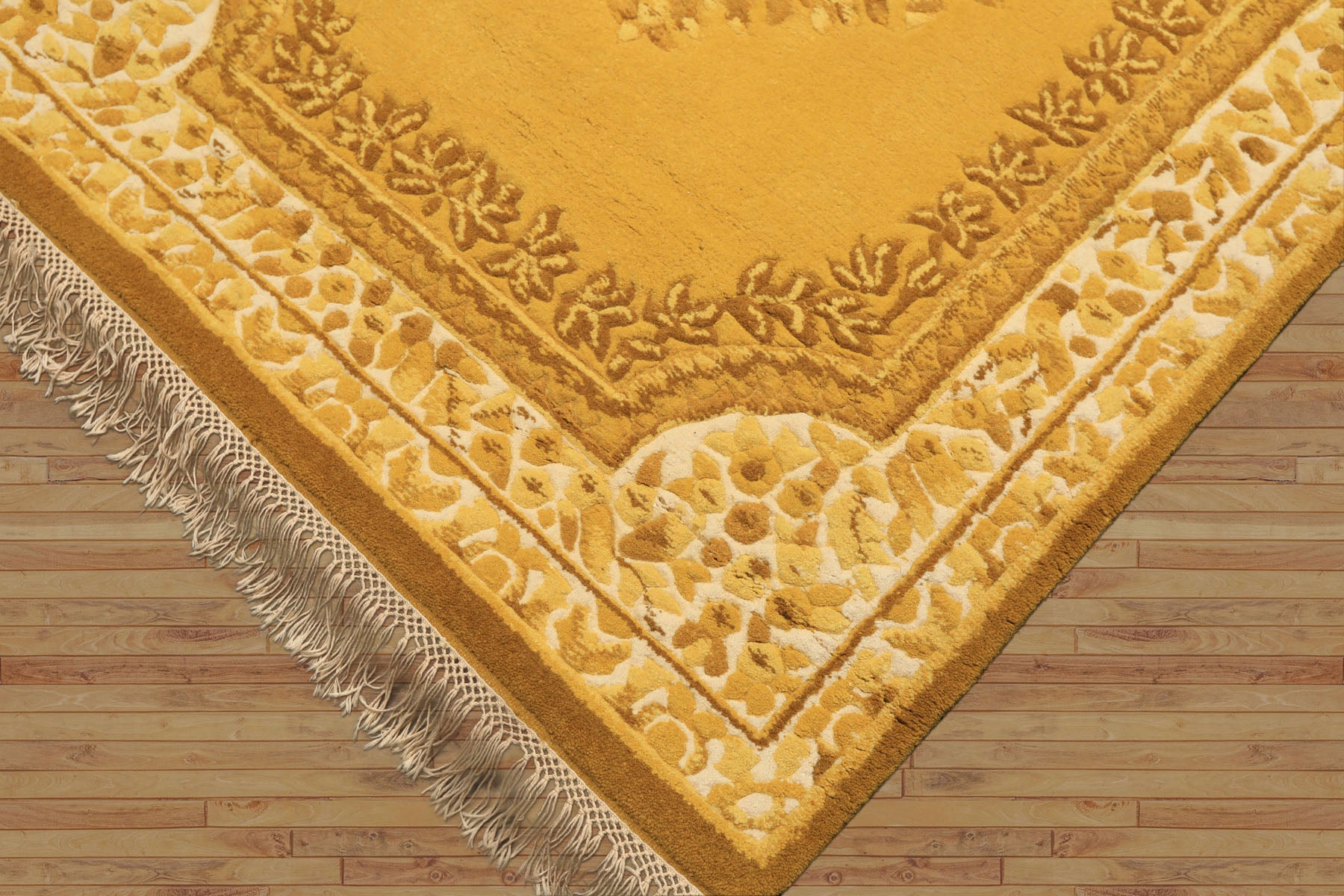 4x6 Gold, Cream, Mustard Color Hand Knotted French Aubusson Savonnerie Wool Traditional Oriental Rug