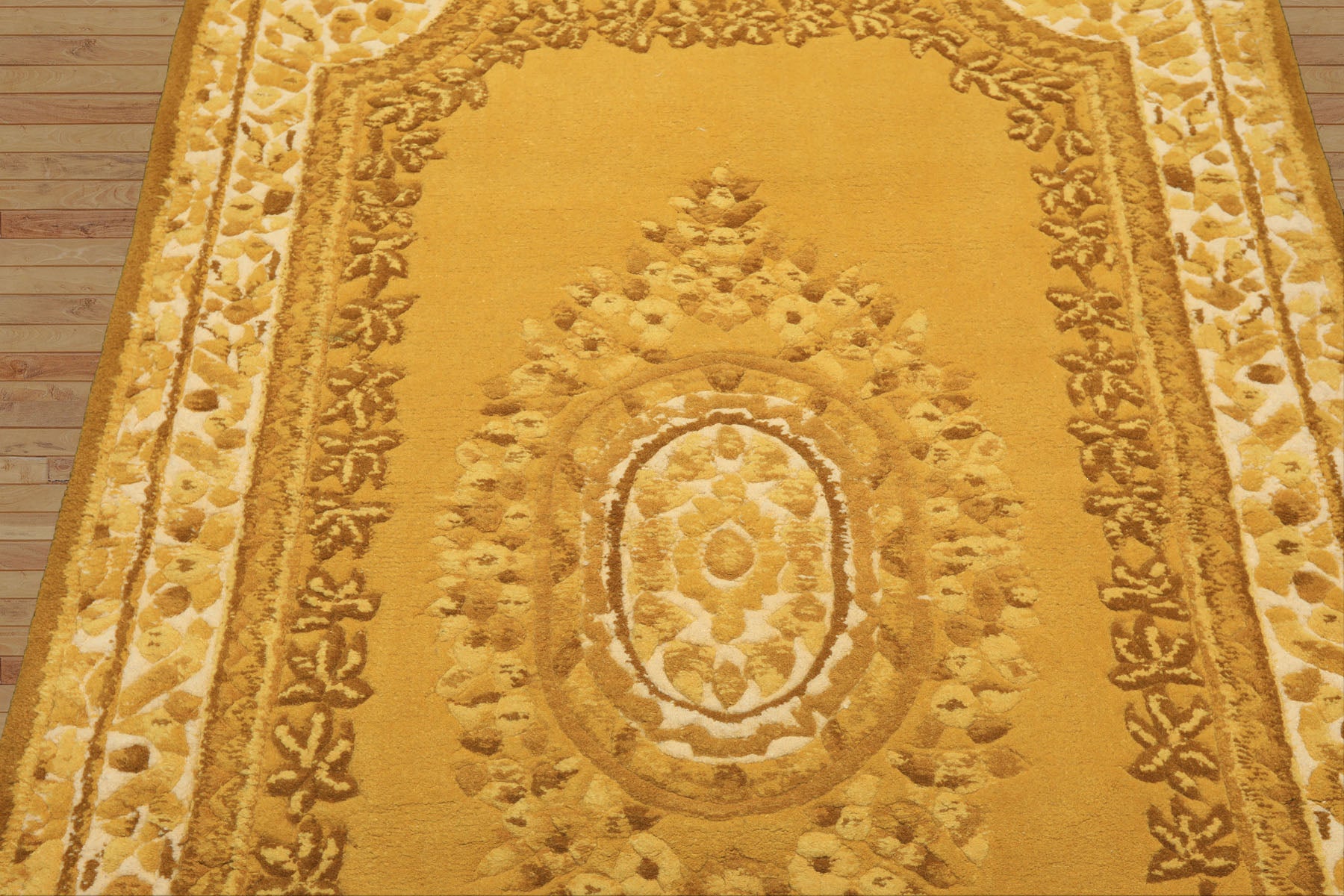 4x6 Gold, Cream, Mustard Color Hand Knotted French Aubusson Savonnerie Wool Traditional Oriental Rug