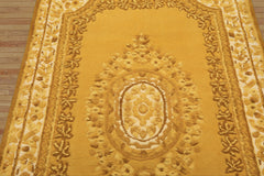 4x6 Gold, Cream, Mustard Color Hand Knotted French Aubusson Savonnerie Wool Traditional Oriental Rug