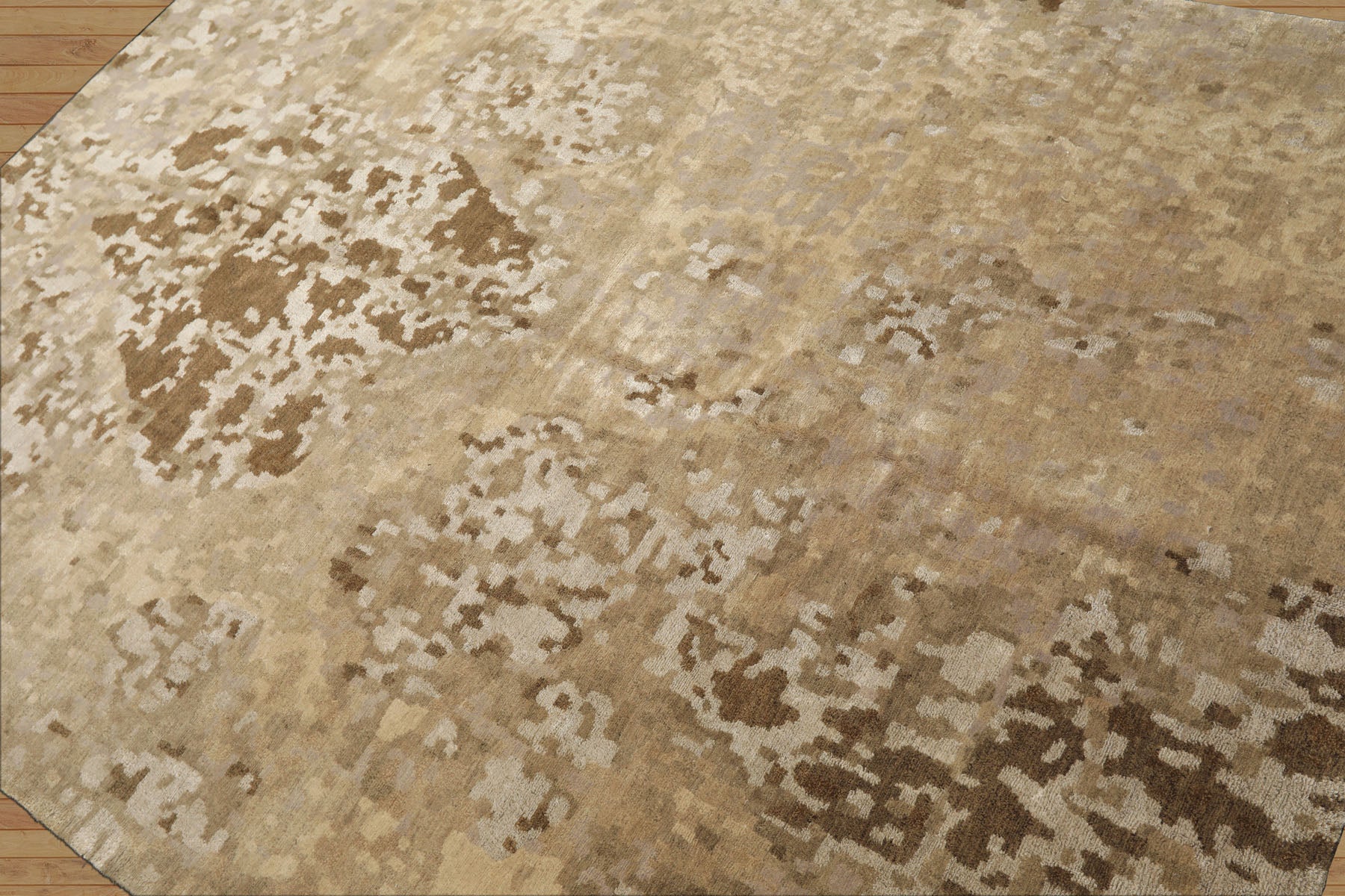 6x9 Beige, Brown, Gray Color Hand Knotted Tibetan Wool & Silk Modern & Contemporary Oriental Rug