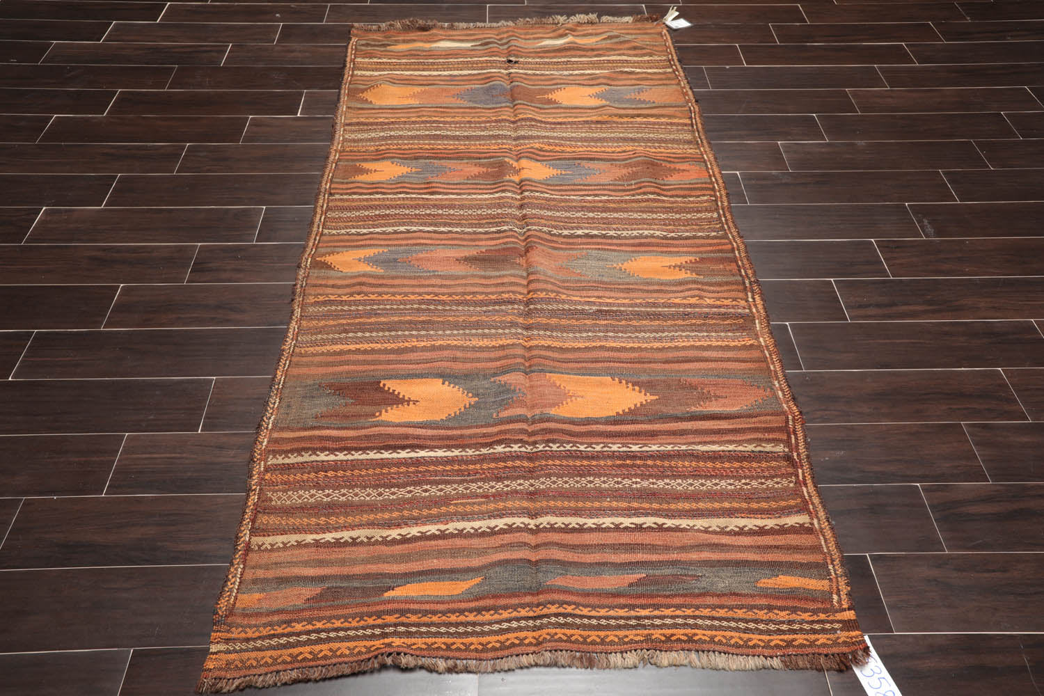 Runner Rust, Peach, Gray Color Hand Woven All-Over 100% Wool Southwestern Oriental Rug