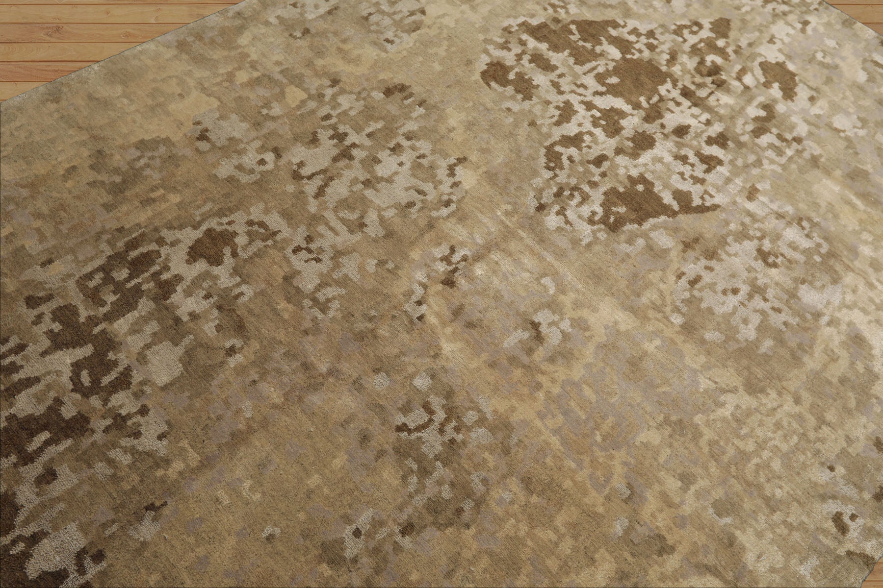 6x9 Beige, Brown, Gray Color Hand Knotted Tibetan Wool & Silk Modern & Contemporary Oriental Rug