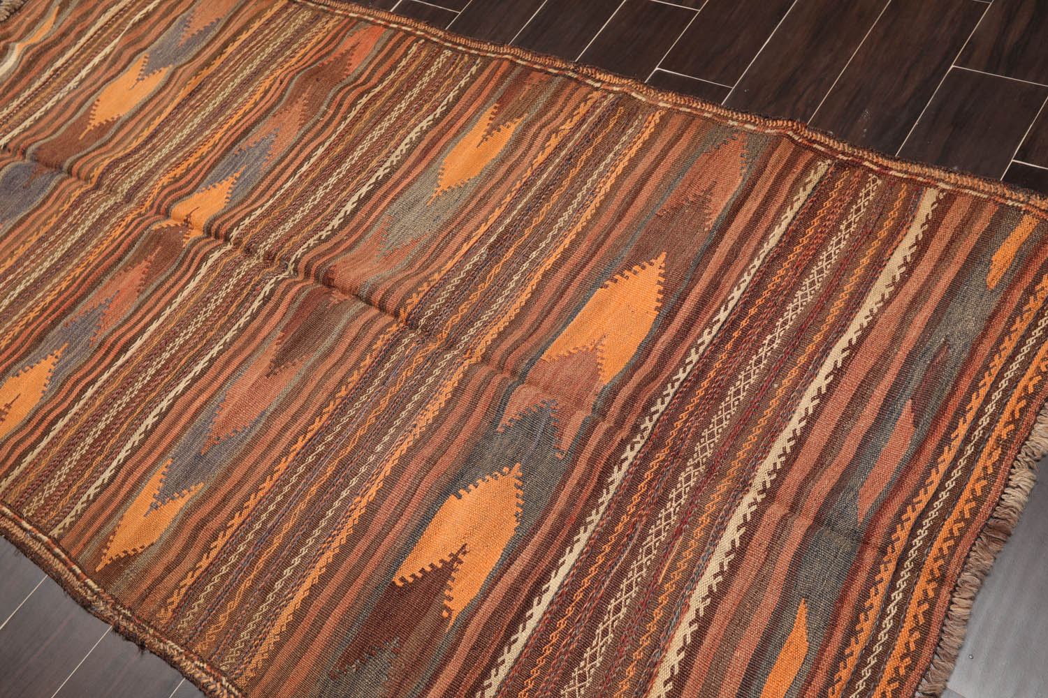 Runner Rust, Peach, Gray Color Hand Woven All-Over 100% Wool Southwestern Oriental Rug