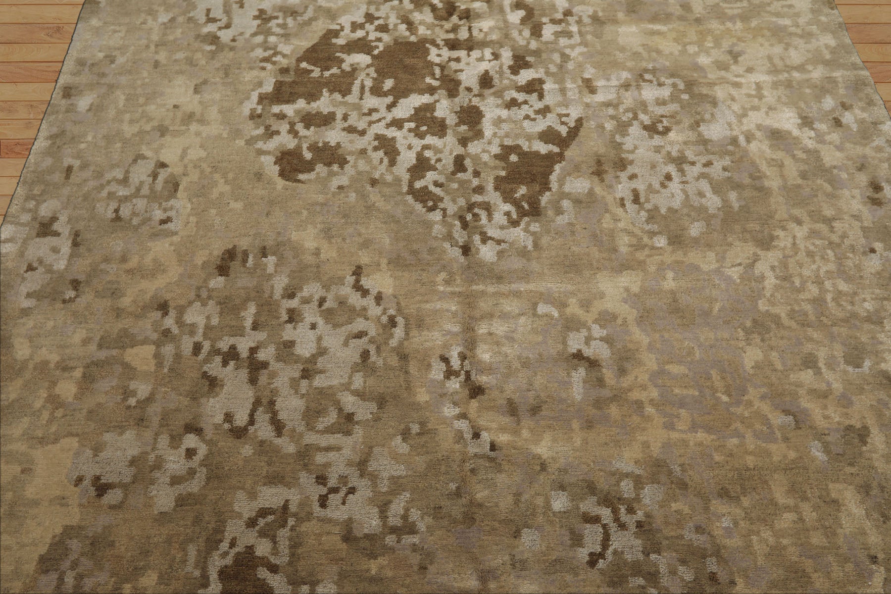 6x9 Beige, Brown, Gray Color Hand Knotted Tibetan Wool & Silk Modern & Contemporary Oriental Rug