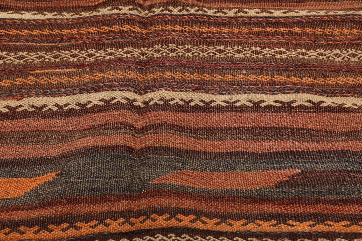 Runner Rust, Peach, Gray Color Hand Woven All-Over 100% Wool Southwestern Oriental Rug