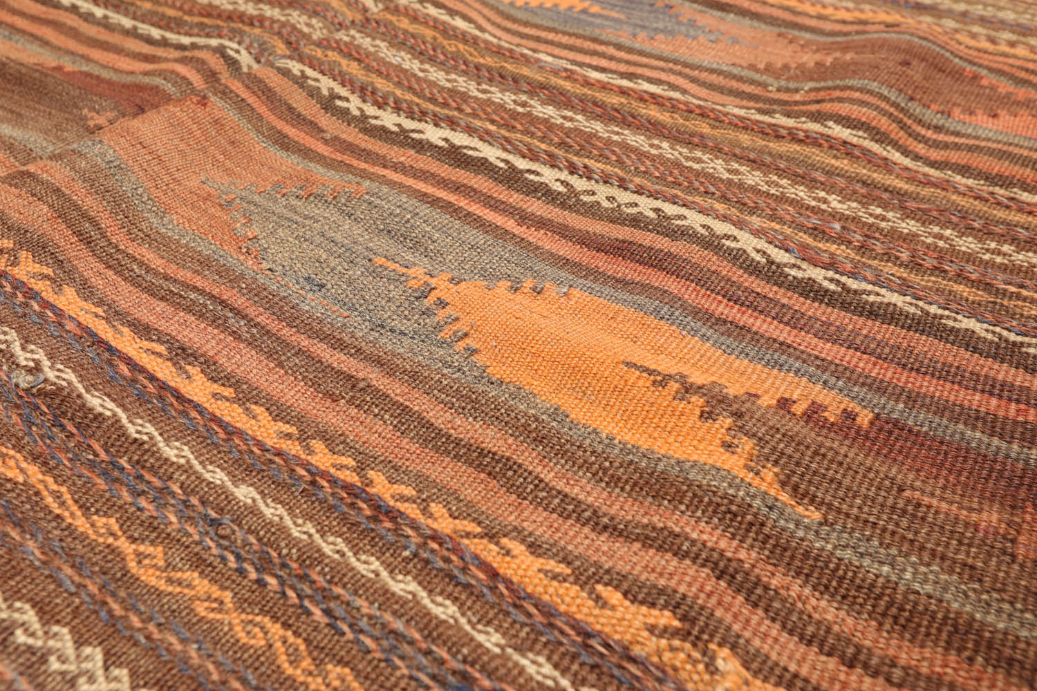 Runner Rust, Peach, Gray Color Hand Woven All-Over 100% Wool Southwestern Oriental Rug