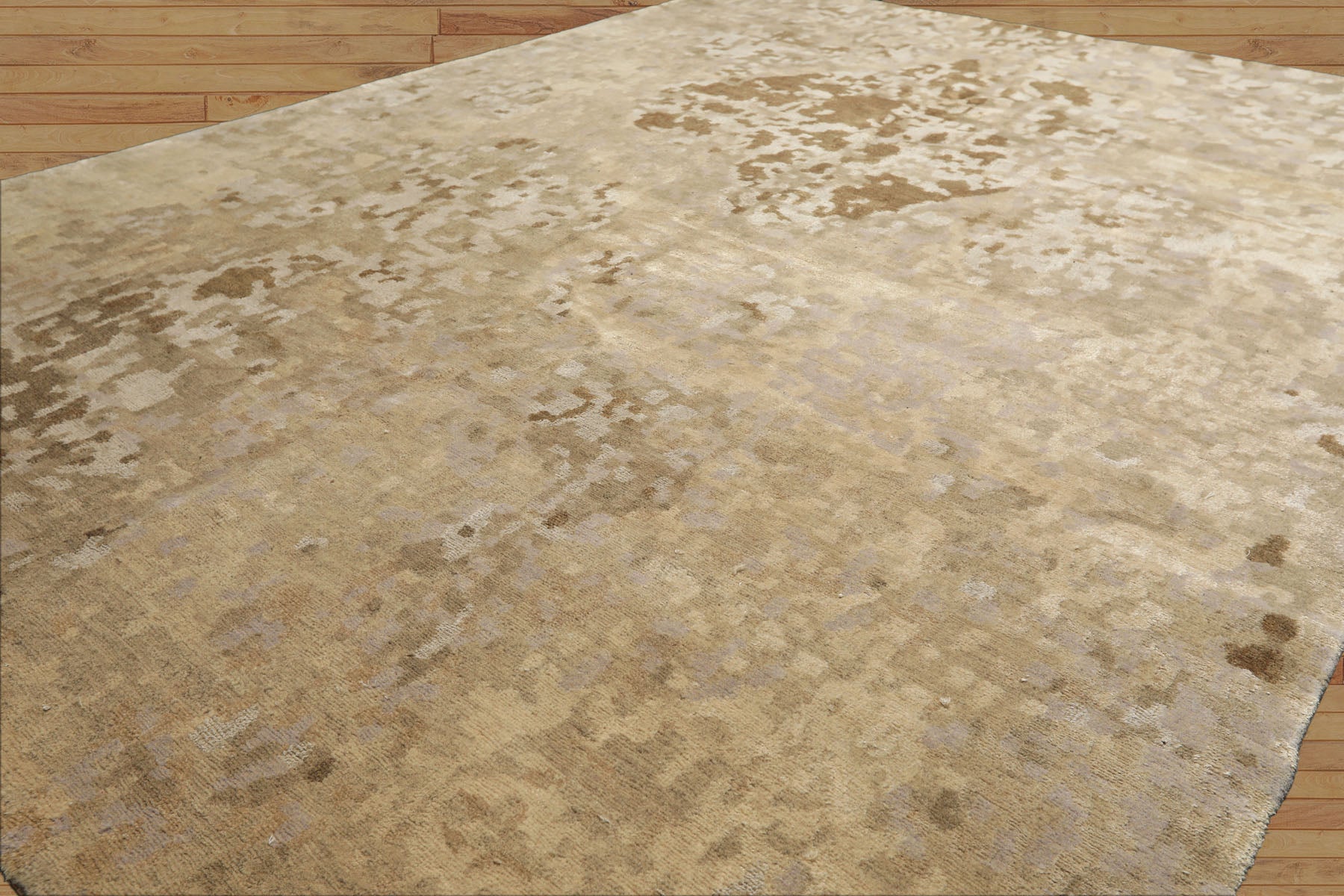 6x9 Beige, Brown, Gray Color Hand Knotted Tibetan Wool & Silk Modern & Contemporary Oriental Rug