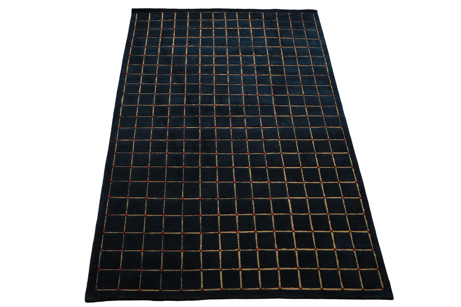 6x9 Navy, Gold, Red Color Hand Knotted Tibetan Wool Modern & Contemporary Oriental Rug