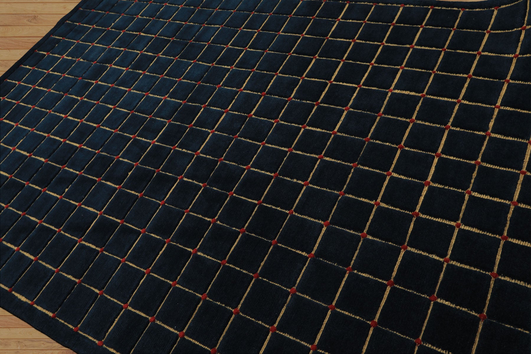 6x9 Navy, Gold, Red Color Hand Knotted Tibetan Wool Modern & Contemporary Oriental Rug