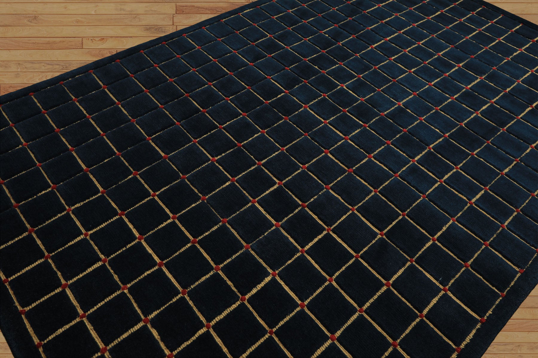 6x9 Navy, Gold, Red Color Hand Knotted Tibetan Wool Modern & Contemporary Oriental Rug