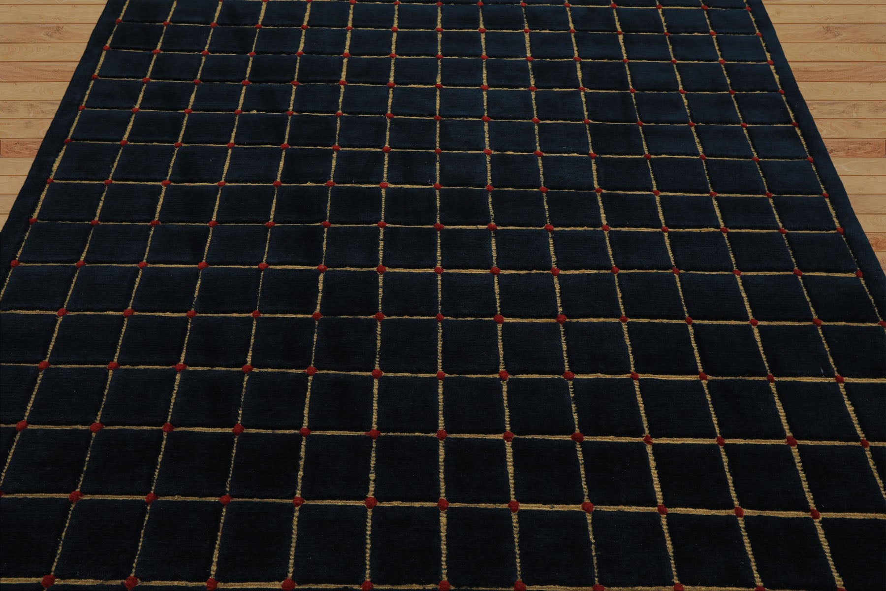 6x9 Navy, Gold, Red Color Hand Knotted Tibetan Wool Modern & Contemporary Oriental Rug